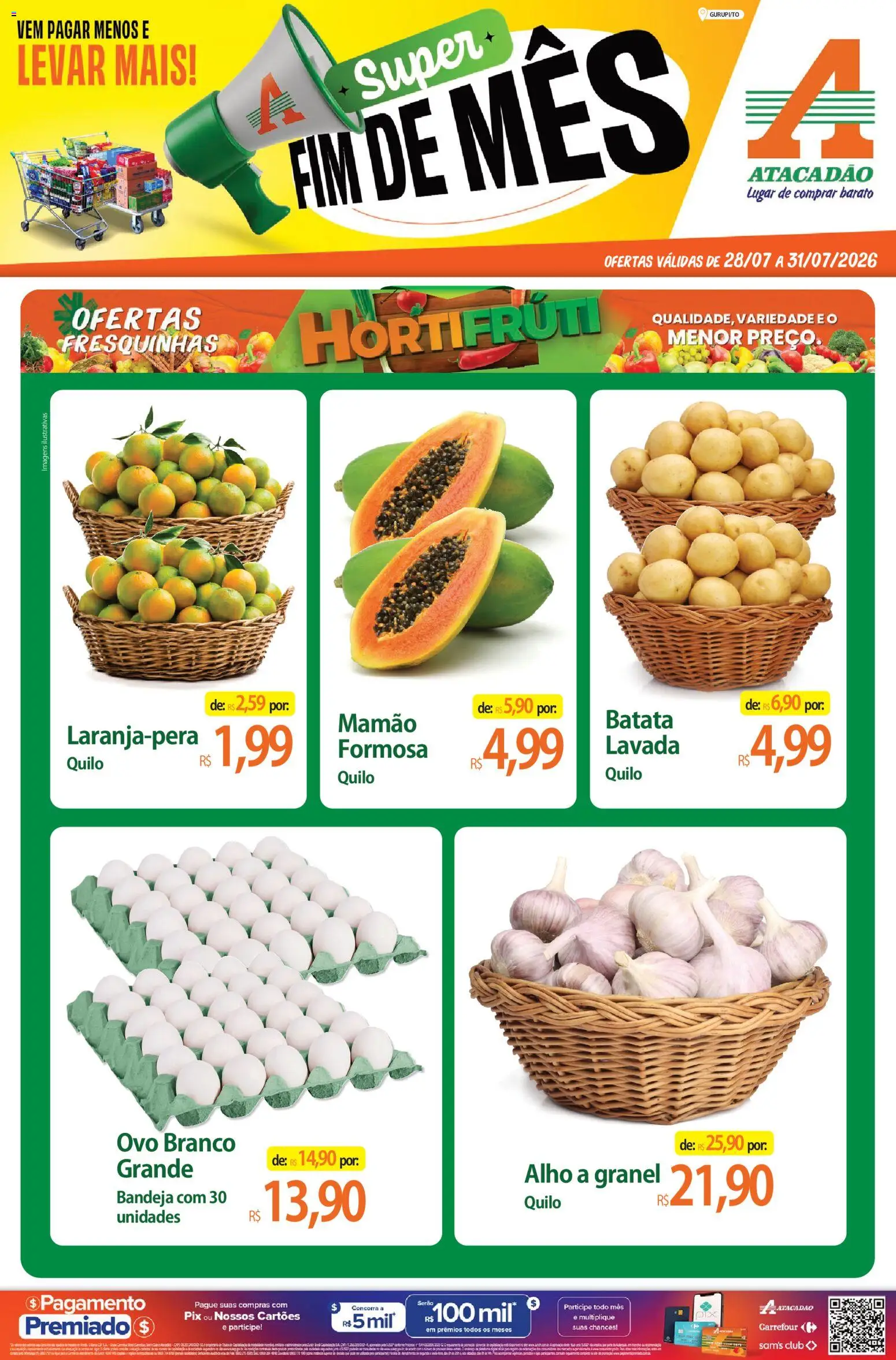 Pré-Visualização do folheto "Atacadão ofertas - TO" da loja Atacadão válido a partir de 28/07/2026 - Batata, Bandeja, Alho, Mamão