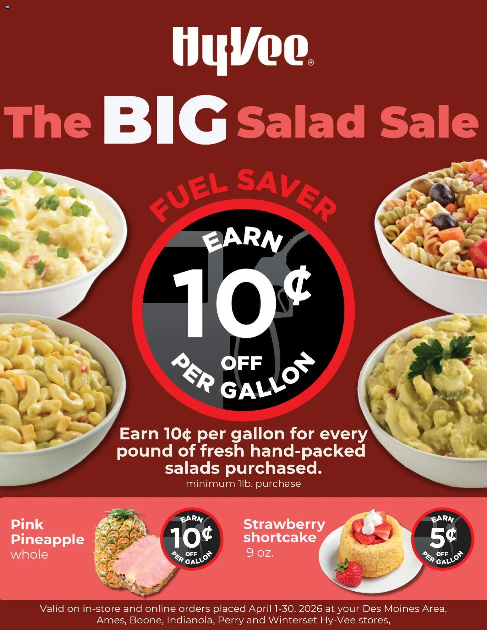 Ad Preview of HyVee HyVee The BIG Salad Sale from 04/01/2026 - Salad, Pineapple