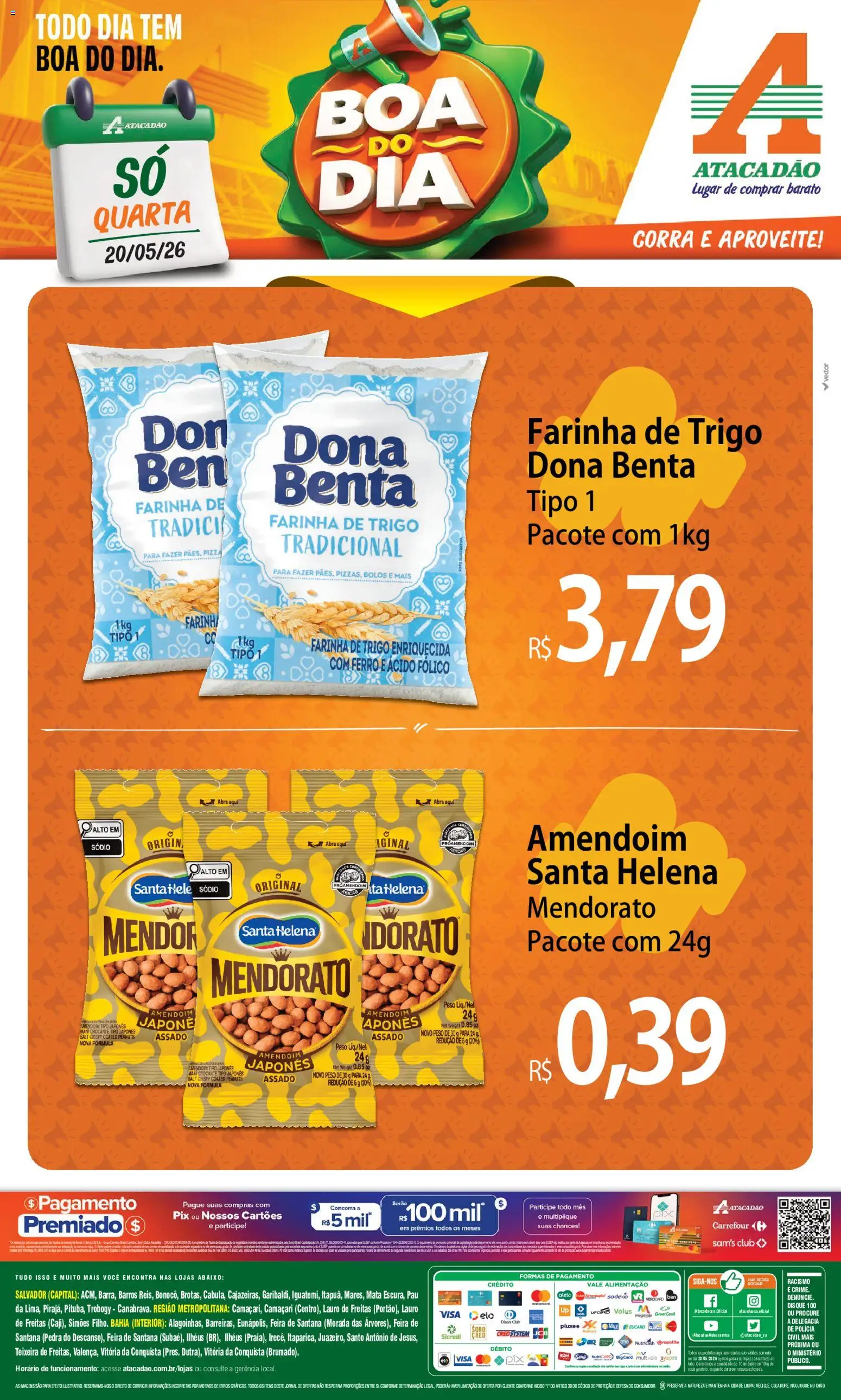 Pré-Visualização do folheto "Atacadão ofertas - BA" da loja Atacadão válido a partir de 20/05/2026 - Pizza, Amendoim, Ferro, Farinha de trigo, Farinha, Perca