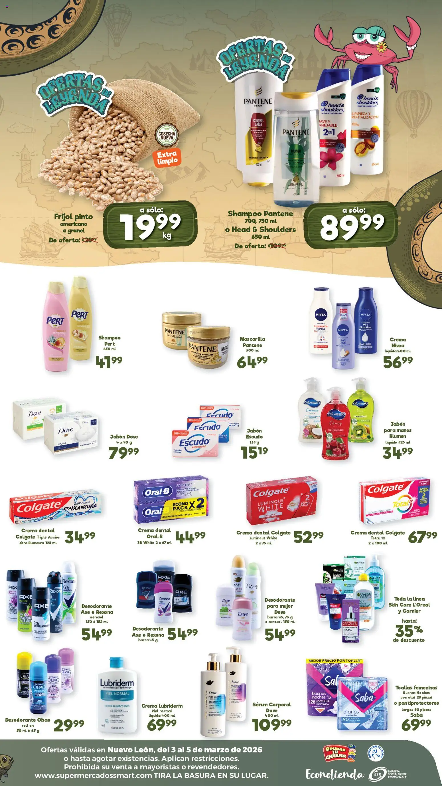 Vista previa las ofertas de la tienda S-Mart - S-Mart folleto Ofertas de feria Monterrey desde el 03/03/2026 - Shampoo, Desodorante, Crema, Body, Barra, Toallas, Mascarilla, Head & Shoulders