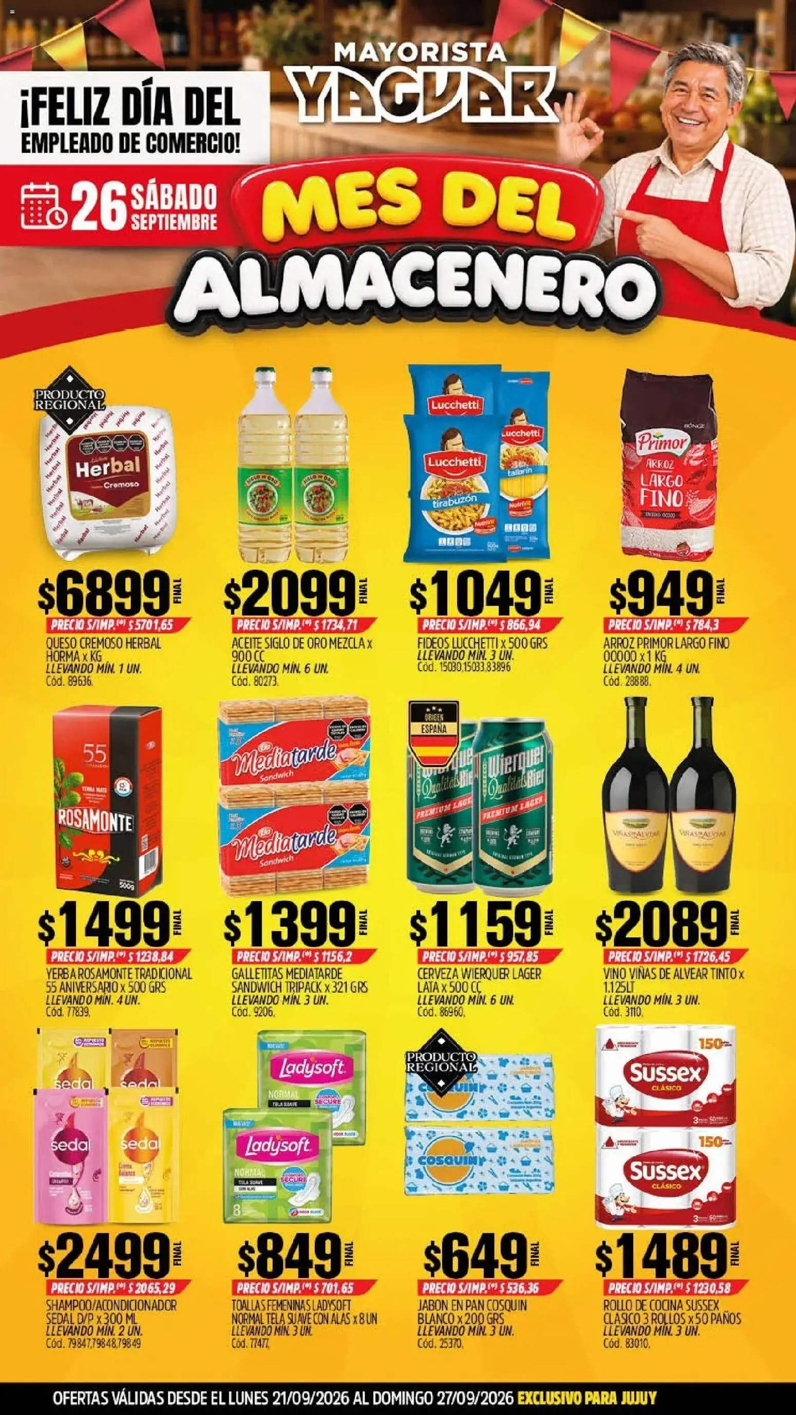 Vista previa del folleto de la tienda Yaguar válido desde el 21/09/2026 - Cerveza, Pan, Vino, Yerba, Galletitas, Aceite, Fideos, Toallas