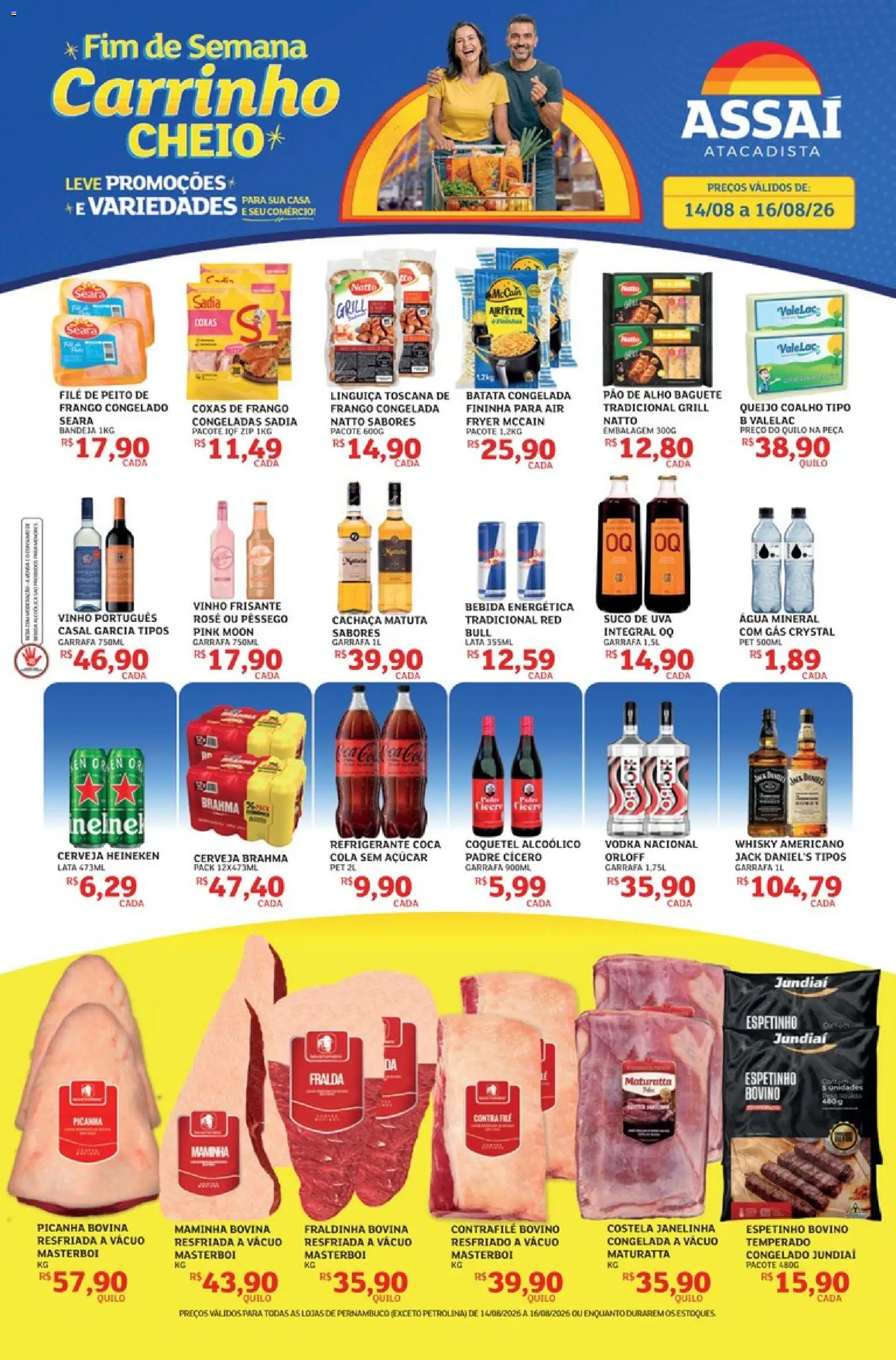 Pré-Visualização do folheto "Assaí Atacadista ofertas - PE" da loja Assaí Atacadista válido a partir de 14/08/2026 - Vinho, Pão, Batata, Frango, Linguiça, Bandeja, Alho, Vinho frisante