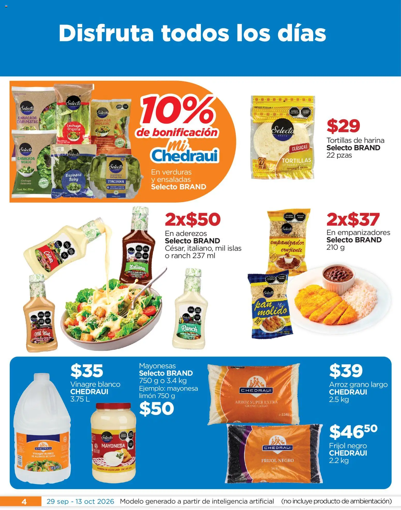 Vista previa las ofertas de la tienda Chedraui - Chedraui folleto Festival marca propia desde el 29/09/2026 - Ensalada, Limón, Espinaca, Tortillas, Mayonesa, Vinagre, Vinagre blanco, Aderezo
