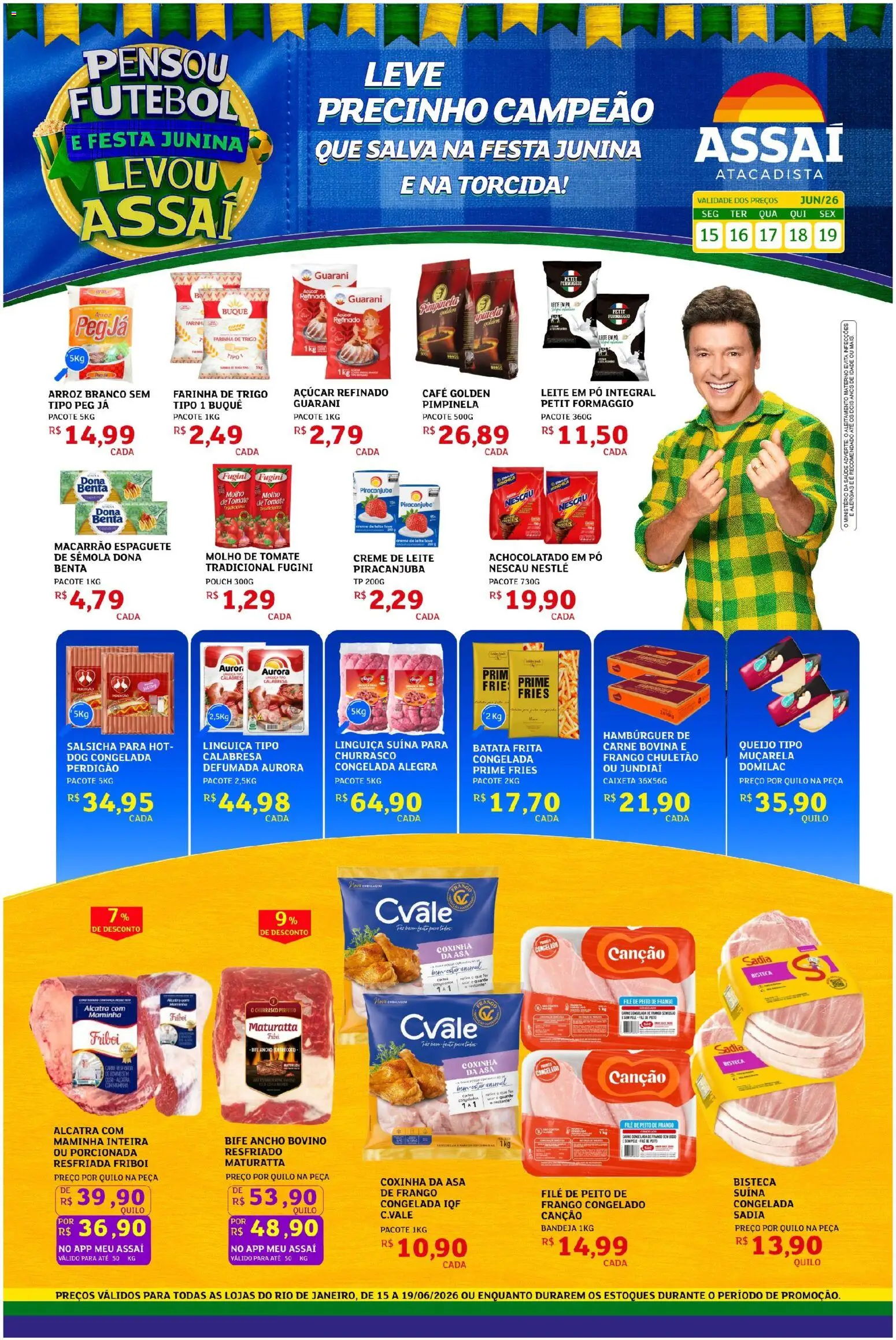 Pré-Visualização do folheto "Assaí Atacadista ofertas - RJ" da loja Assaí Atacadista válido a partir de 15/06/2026 - Queijo, Frango, Creme de leite, Bife ancho, Pó, Farinha, Carne bovina, Maminha