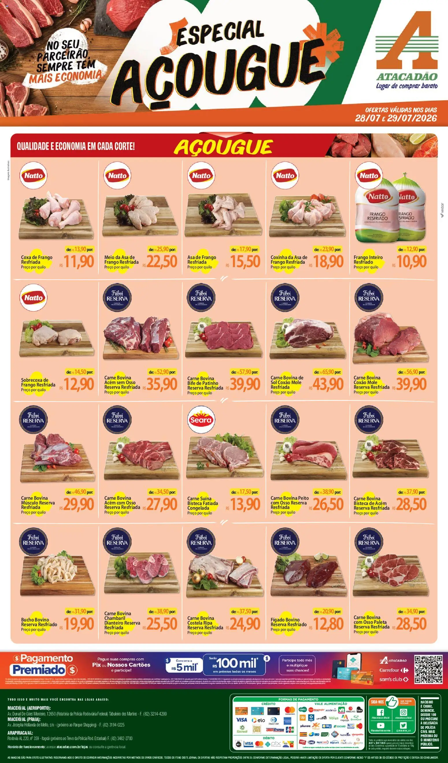 Pré-Visualização do folheto "Atacadão ofertas - AL" da loja Atacadão válido a partir de 28/07/2026 - Carne, Frango, Fígado, Carne bovina, Coxa de frango, Acém, Carne bovina músculo, Coxão mole