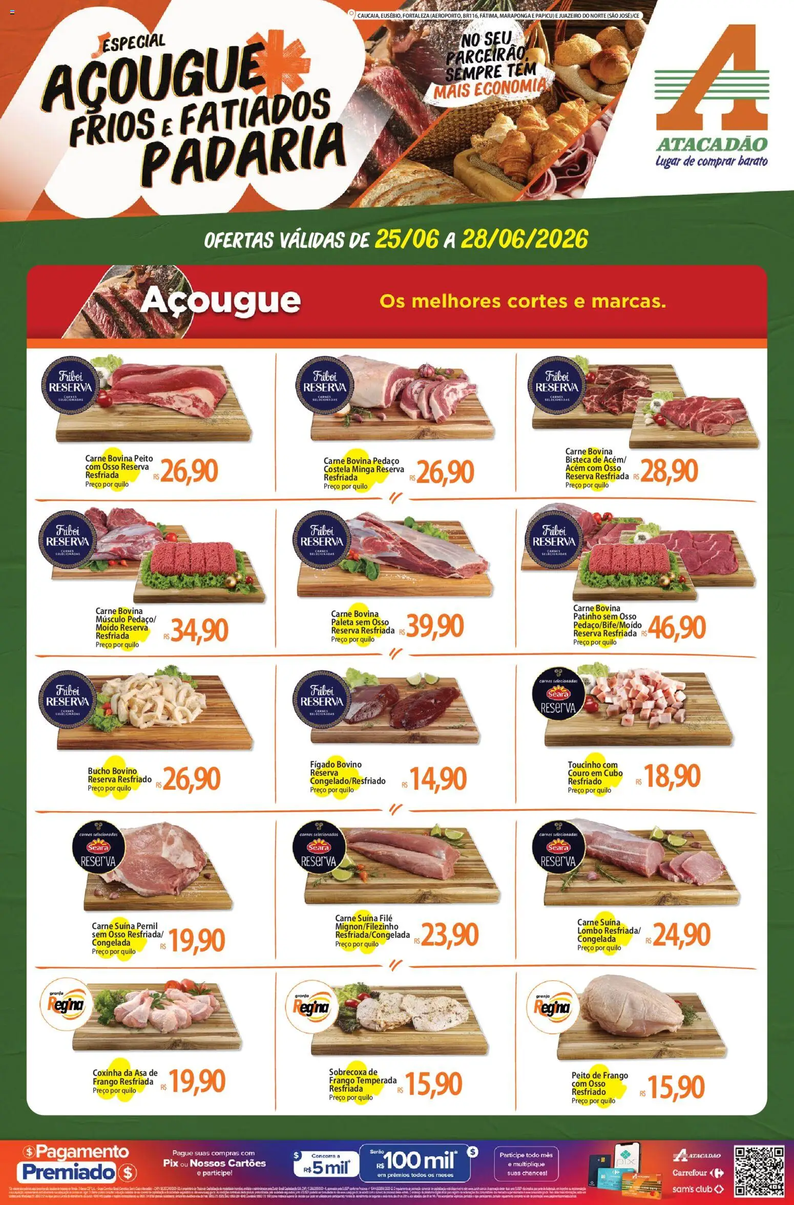 Pré-Visualização do folheto "Atacadão ofertas - CE" da loja Atacadão válido a partir de 25/06/2026 - Fígado, Peito de frango, Pernil, Carne bovina, Lombo, Sobrecoxa de frango, Acém, Carne bovina músculo