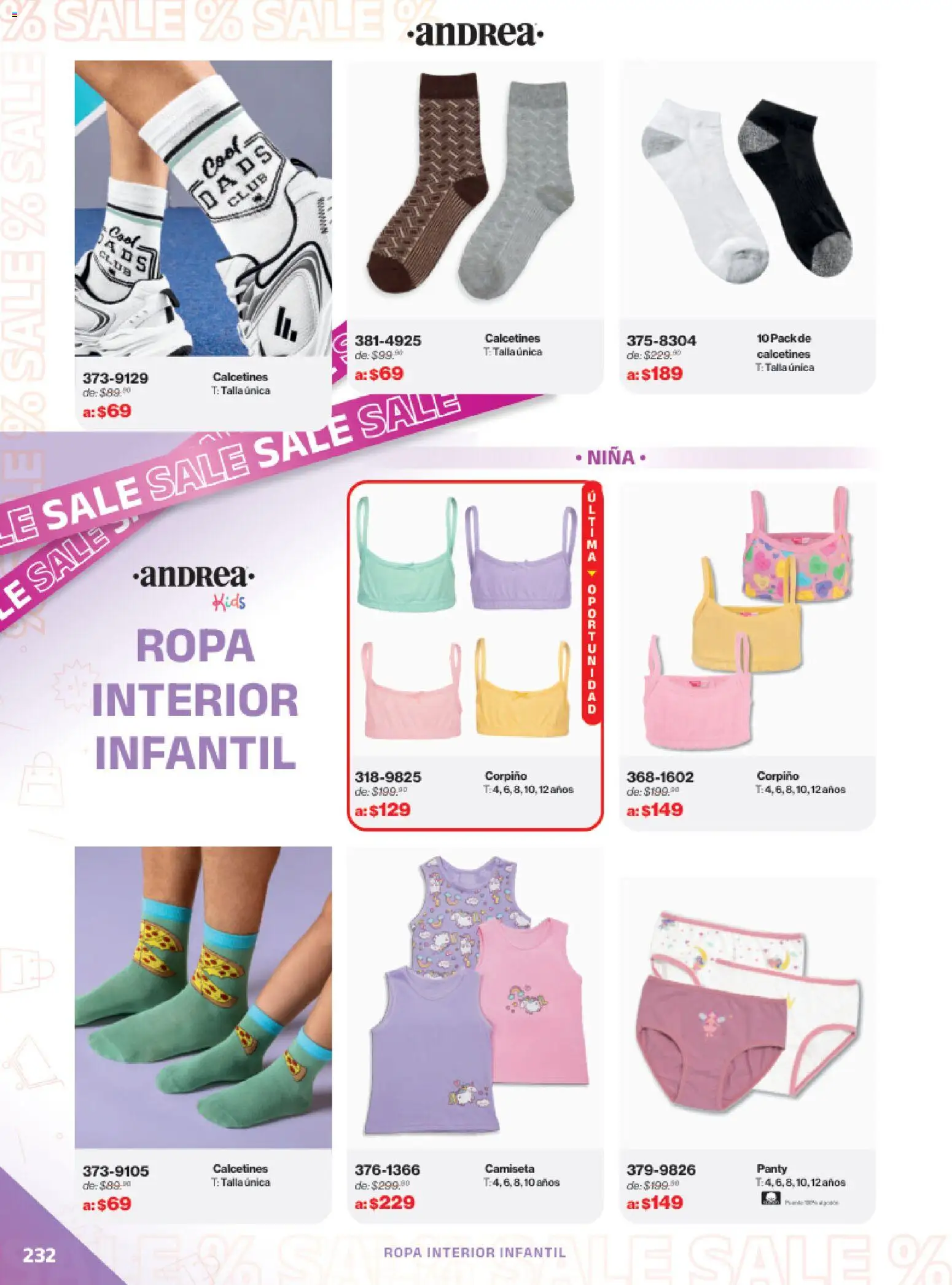Vista previa las ofertas de la tienda Andrea - Catálogo Outlet desde el 21/12/2025 - Ropa, Camiseta, Calcetines, Ropa interior, Corpiño