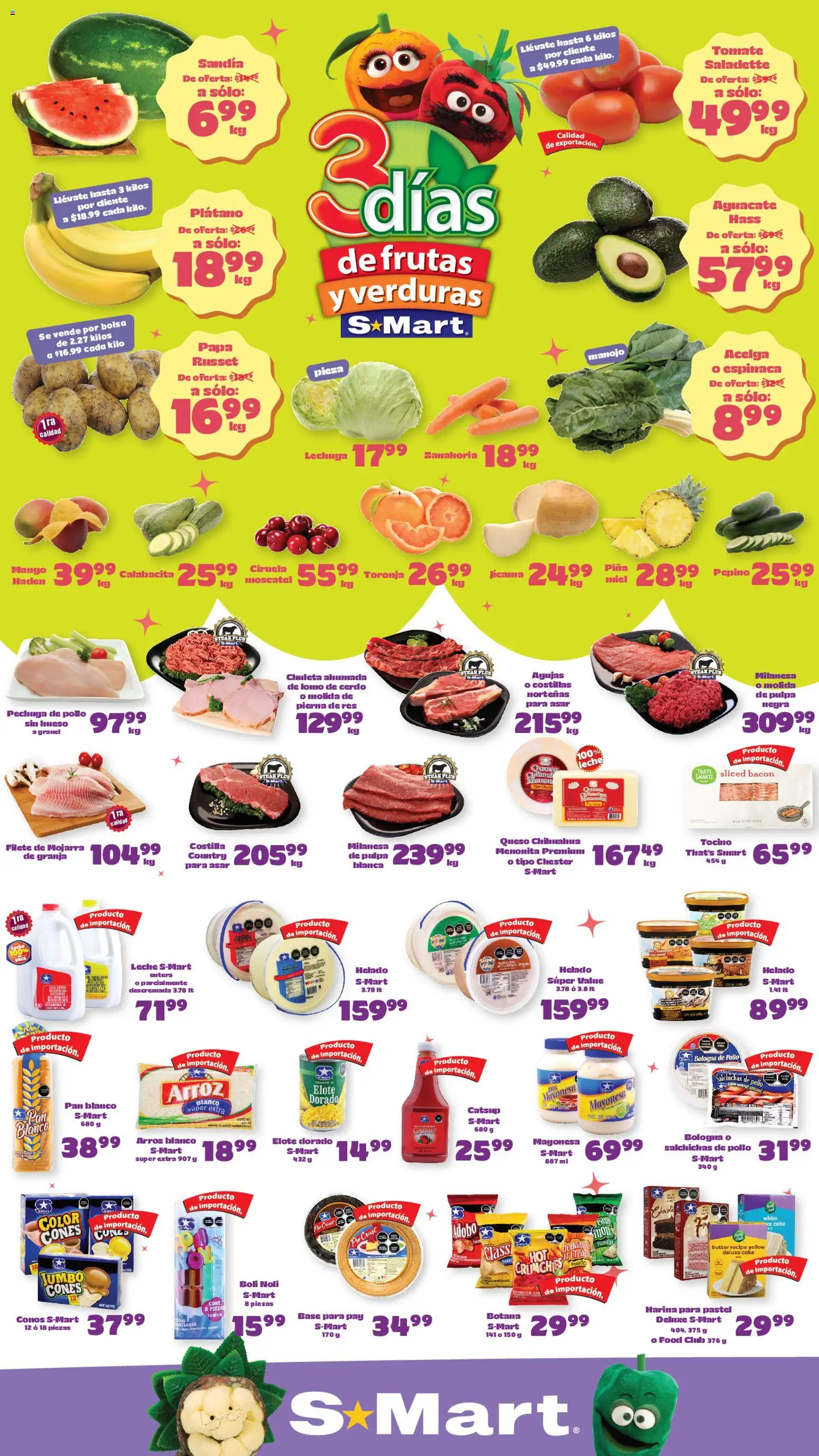 Vista previa las ofertas de la tienda S-Mart - S-Mart folleto Monterrey desde el 28/04/2026 - Verduras, Plátano, Queso, Mayonesa, Chuleta ahumada, Toronja, Filete, Kétchup