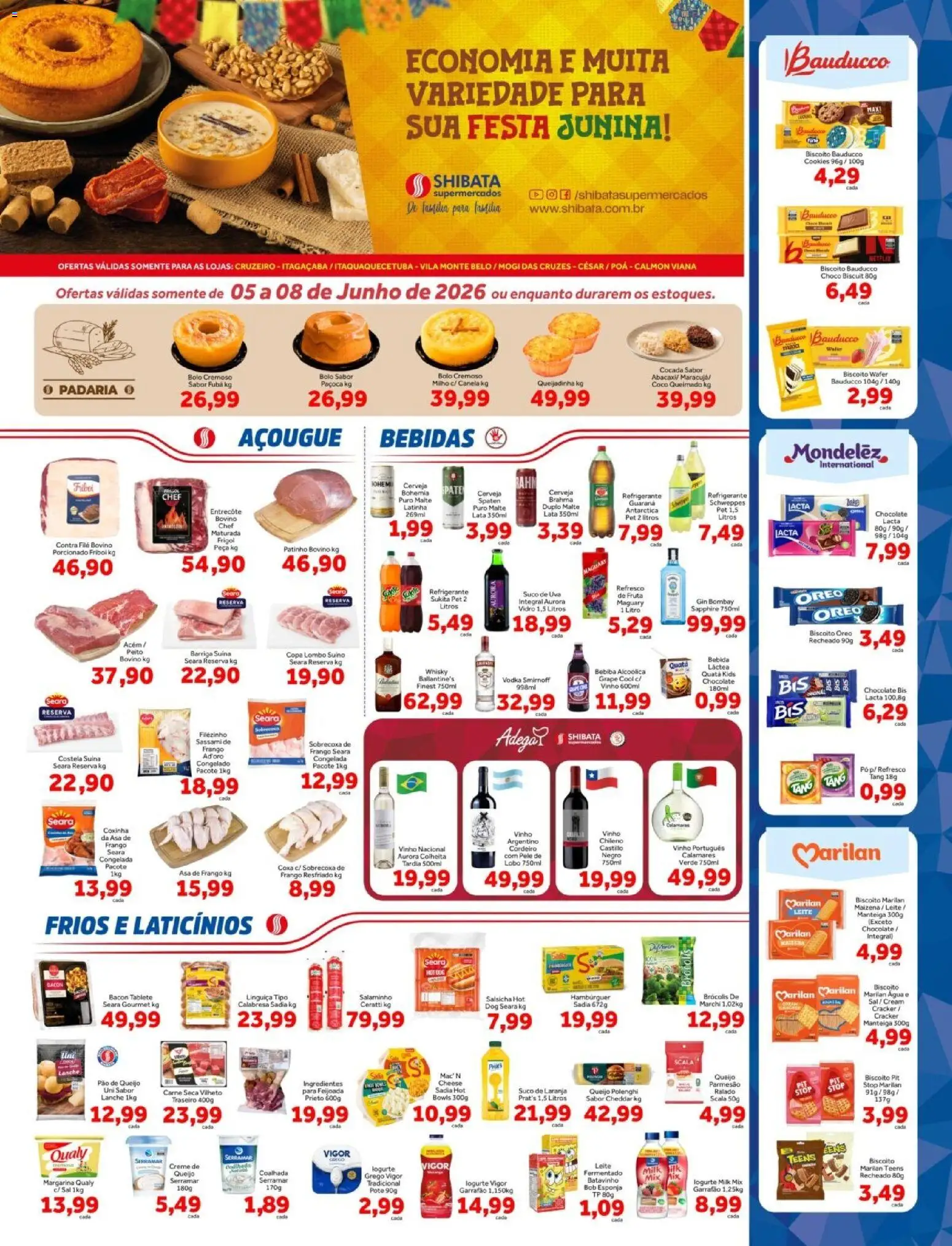 Pré-Visualização do folheto "Shibata ofertas Cruzeiro, Itaqua, Mogi César e Poá" da loja Shibata válido a partir de 05/06/2026 - Água, Pão, Biscoito, Leite, Copa, Canela, Bacon, Sobrecoxa de frango