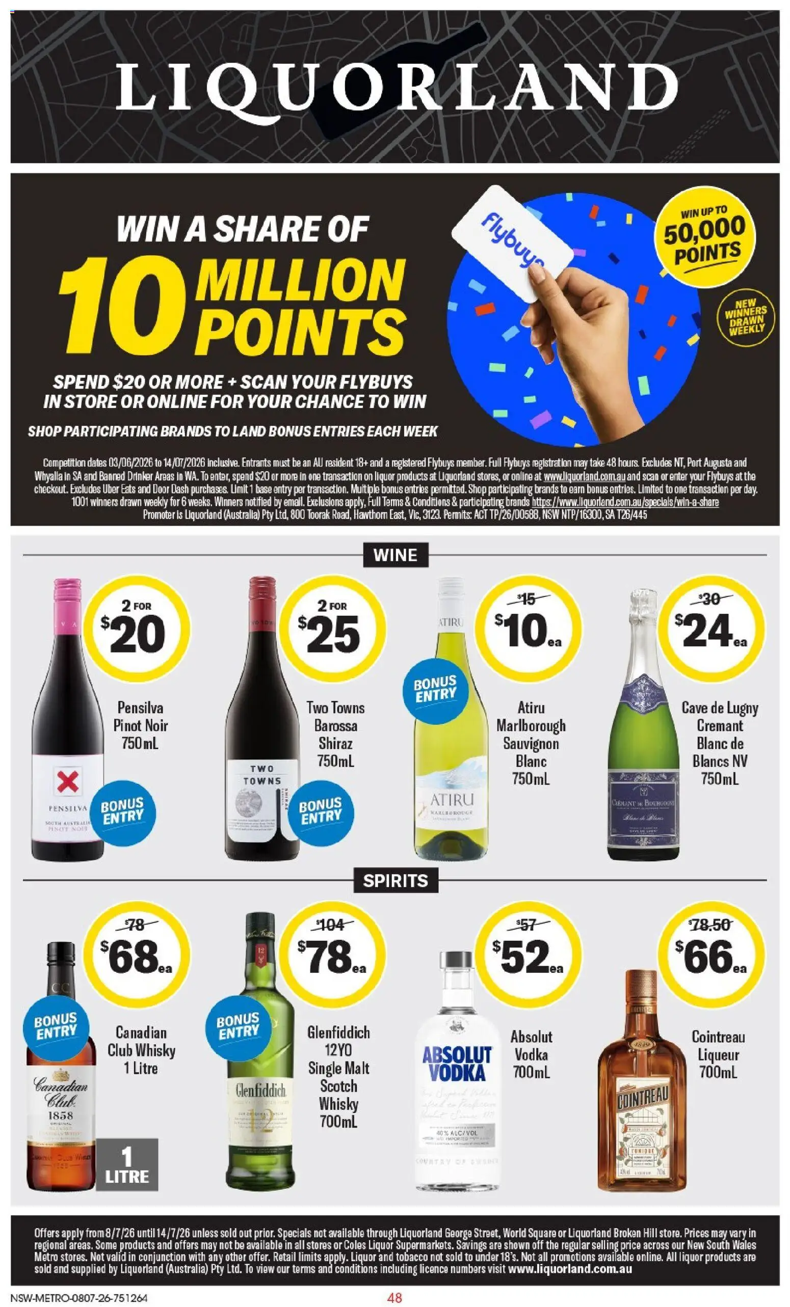 Preview of catalogue Liquorland catalogue from shop Liquorland valid 08/07/2026 - Door, Absolut Vodka, Wine, Glenfiddich whisky, Vodka, Scotch