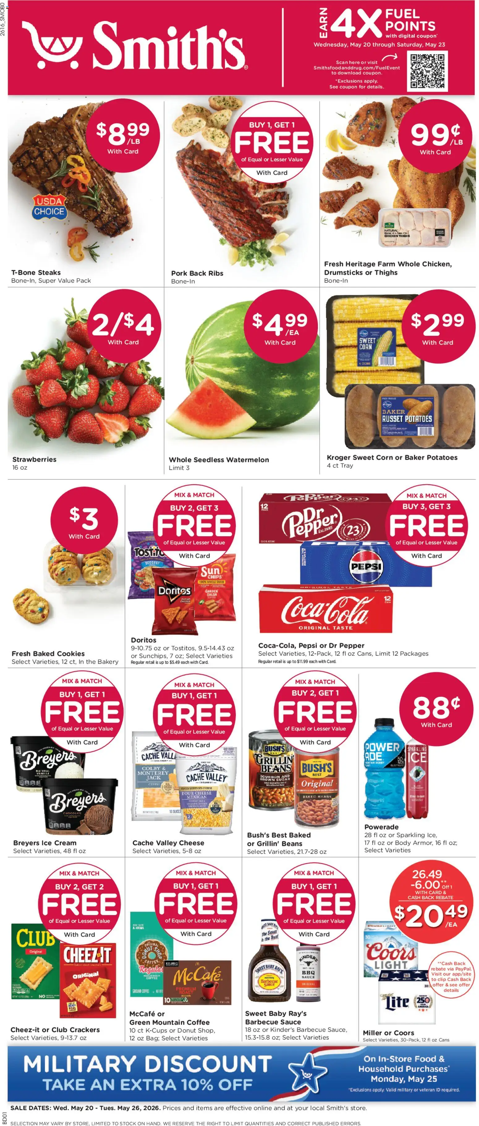 Ad Preview of Smith's Smith's Weekly Ad - ID from 05/20/2026 - Cookies, Corn, Sugar, Crackers, Chicken thighs, Clip, Sauce, Drumsticks
