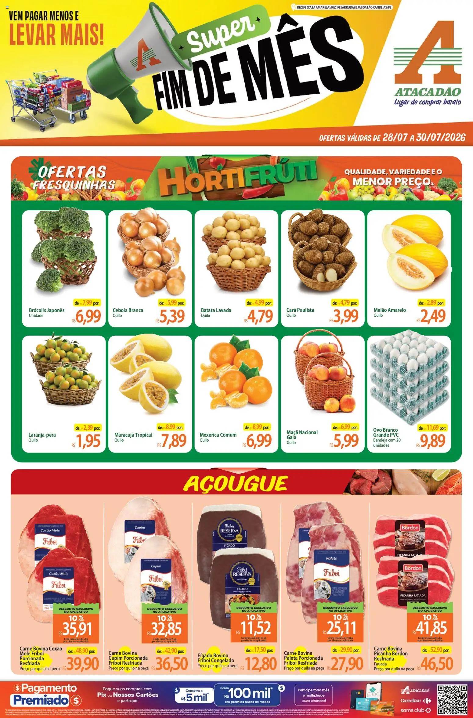 Pré-Visualização do folheto "Atacadão ofertas - PE" da loja Atacadão válido a partir de 28/07/2026 - Brócolis, Carne, Batata, Fígado, Bandeja, Carne bovina, Cará, Picanha Bordon