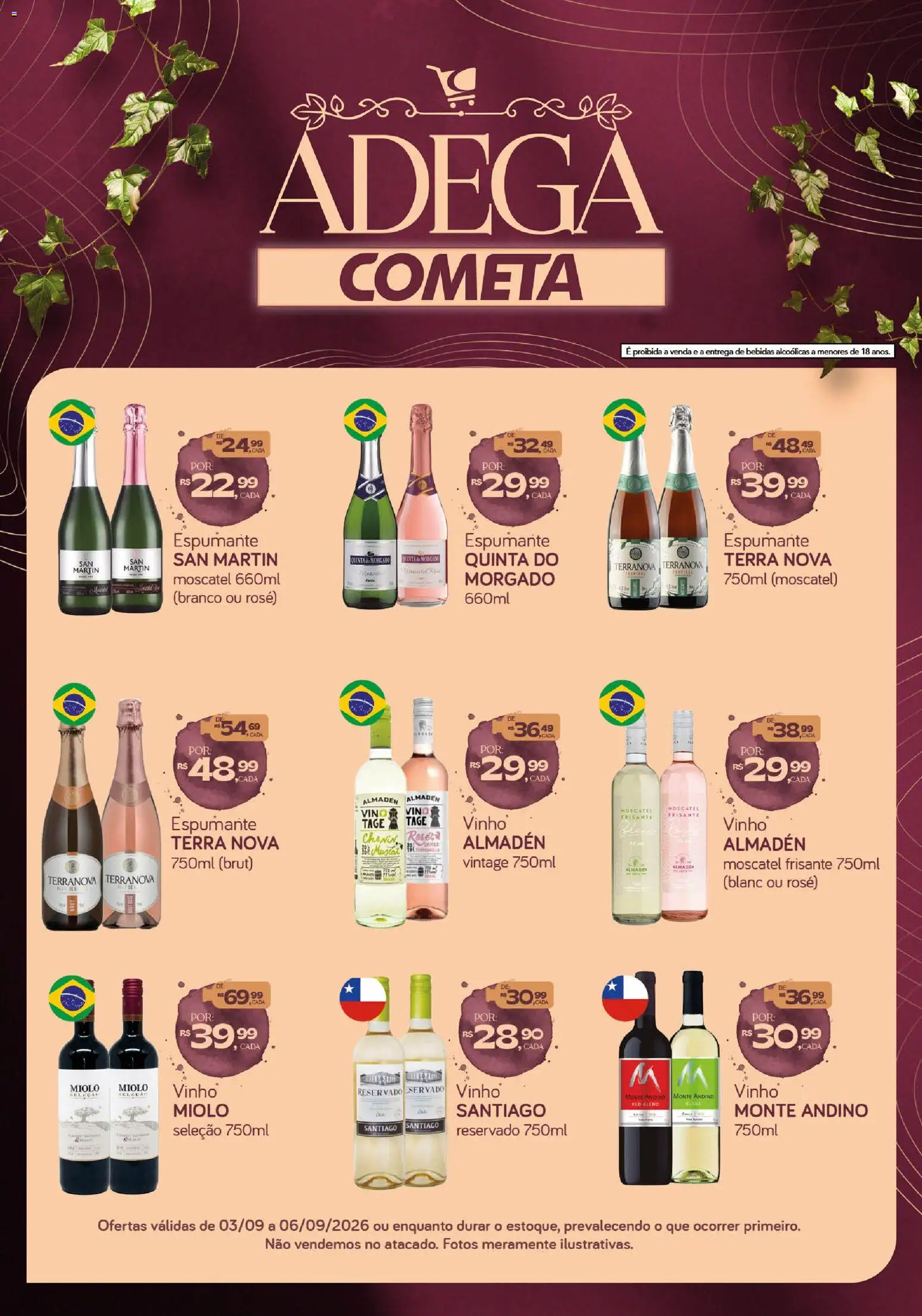 Pré-Visualização do folheto "Cometa Supermercados ofertas Adega" da loja Cometa Supermercados válido a partir de 03/09/2026 - Vinho, Bebidas, Espumante, Vinho frisante