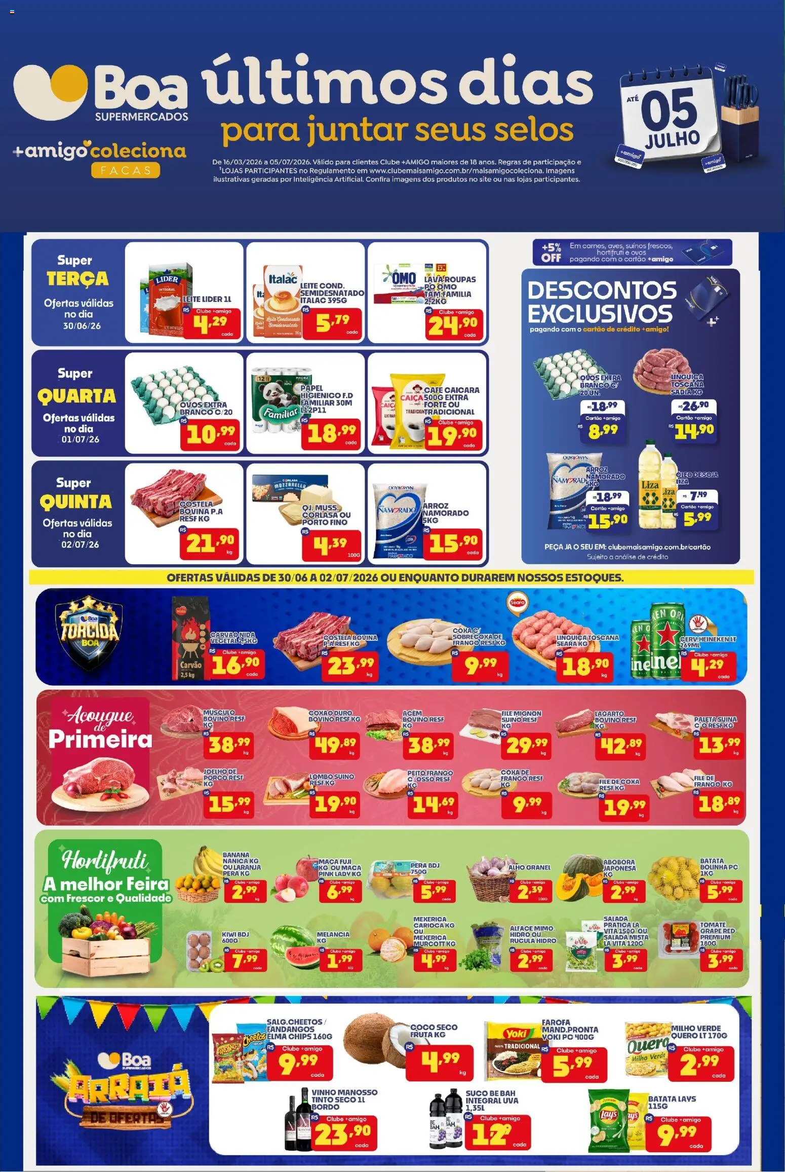 Pré-Visualização do folheto "Boa Supermercados - Ofertas da semana" da loja Boa Supermercados válido a partir de 30/06/2026 - Heineken, Melancia, Soja, Milho, Alho, Milho verde, Joelho de porco, Coxão duro