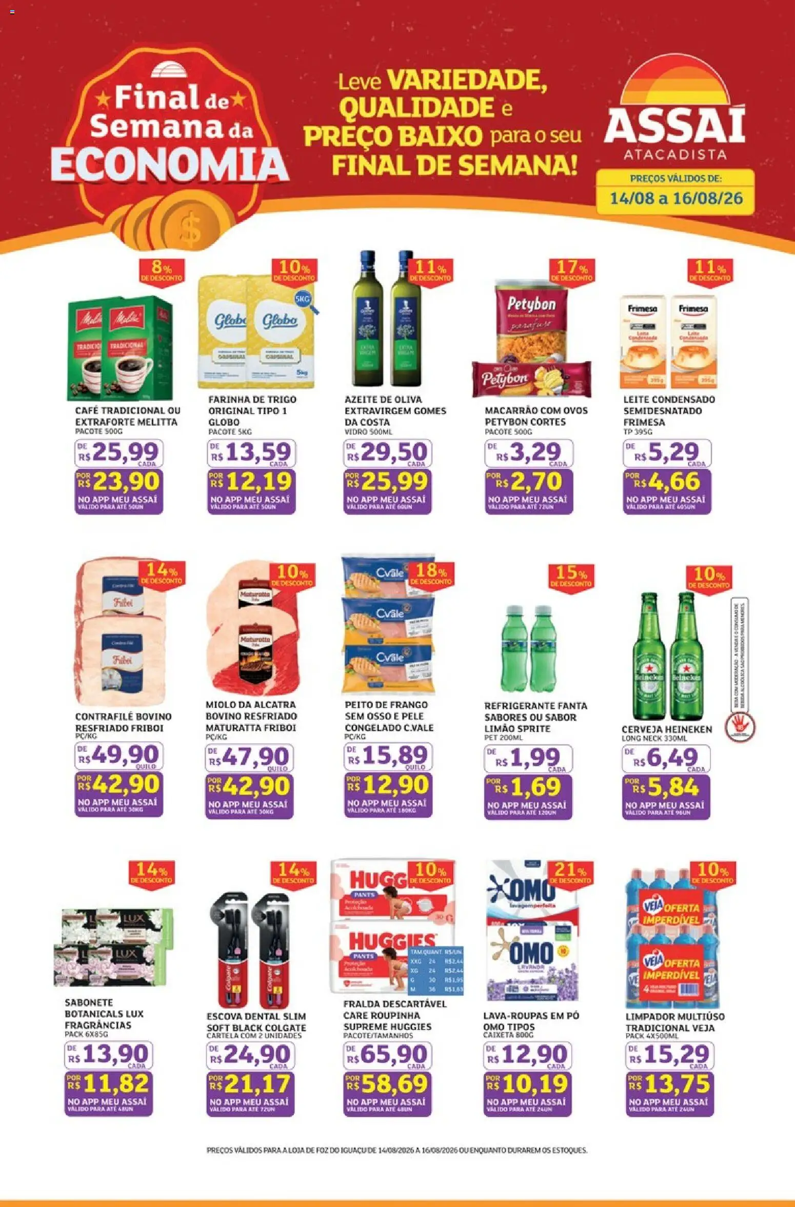 Pré-Visualização do folheto "Assaí Atacadista ofertas - PR" da loja Assaí Atacadista válido a partir de 14/08/2026 - Ovos, Cerveja Heineken, Frango, Azeite, Peito de frango, Farinha de trigo, Pó, Escova