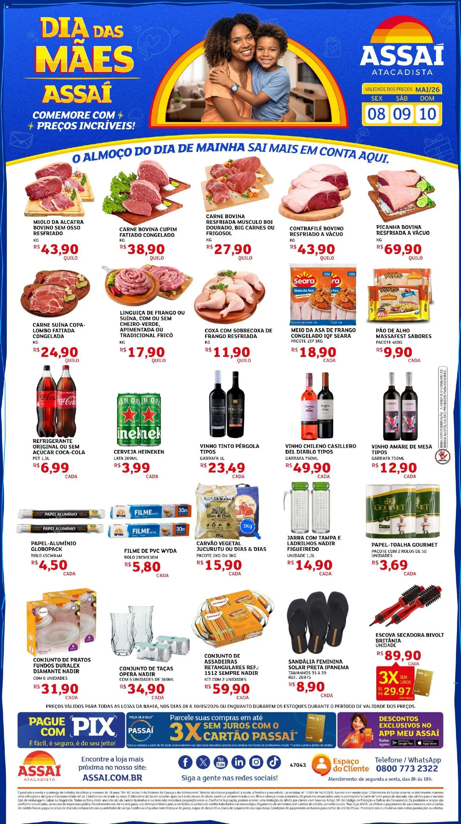 Pré-Visualização do folheto "Assaí Atacadista ofertas - BA" da loja Assaí Atacadista válido a partir de 08/05/2026 - Telefone, Bebidas, Copa, Frango, Açúcar, Refrigerante, Pao de alho, Carne bovina