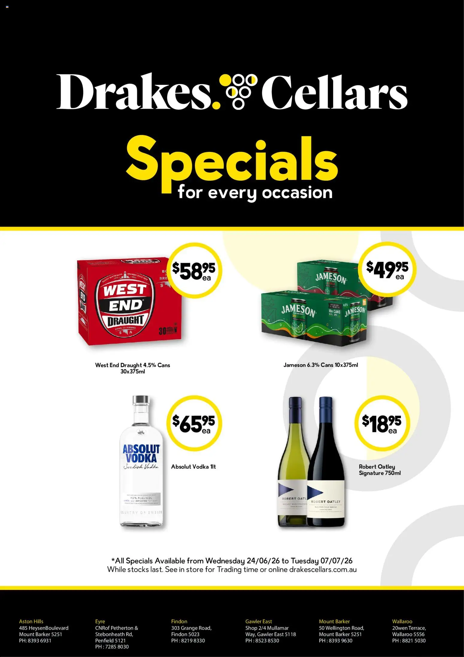 Preview of catalogue Drakes Cellars from shop Drakes valid 24/06/2026 - Absolut Vodka, Vodka, Jameson