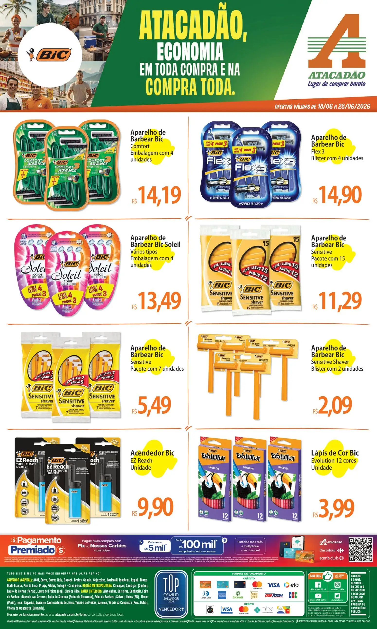 Pré-Visualização do folheto "Atacadão ofertas - BA" da loja Atacadão válido a partir de 18/06/2026 - Lápis de cor, Pesos, Lápis, Aparelho de barbear