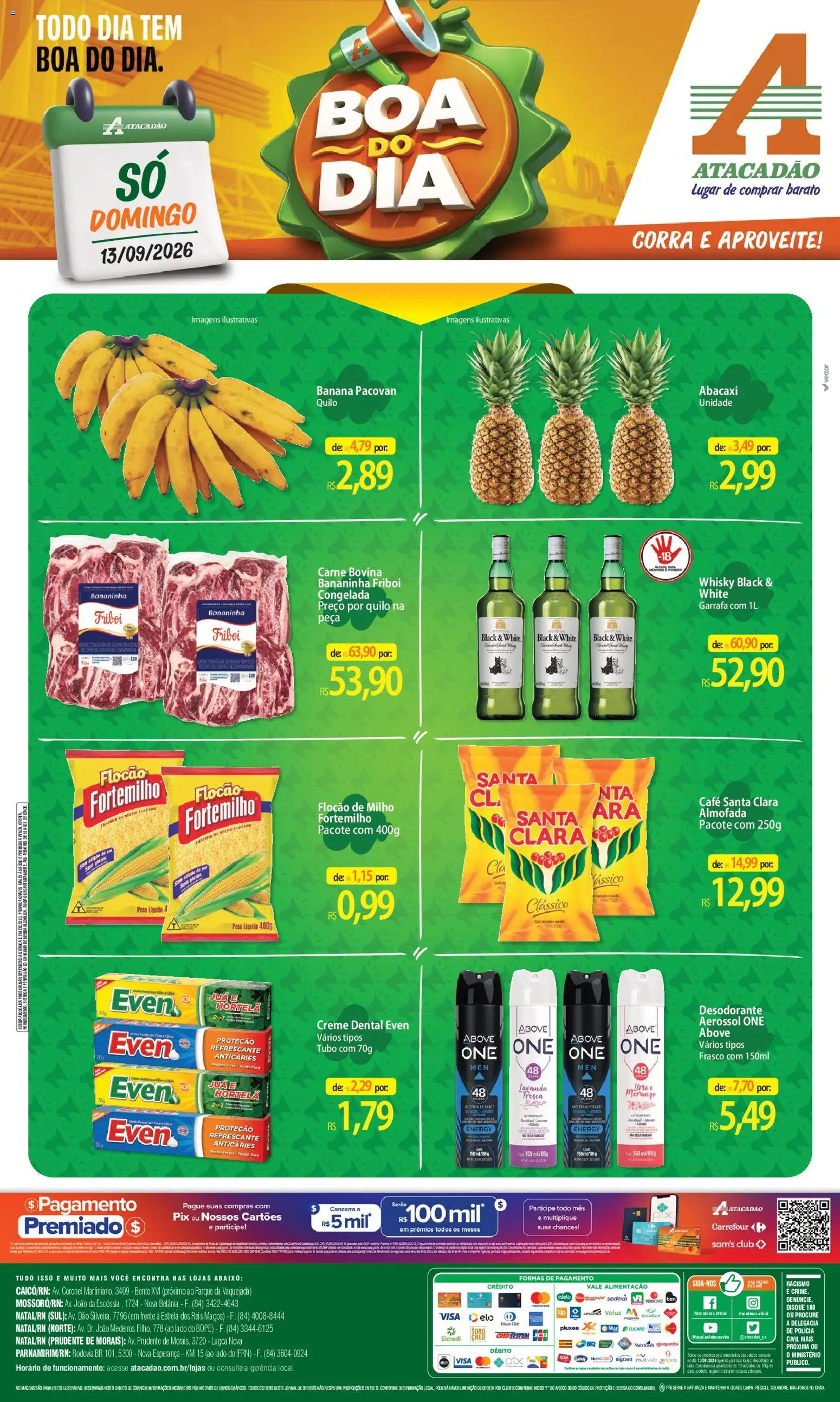 Pré-Visualização do folheto "Atacadão ofertas - RN" da loja Atacadão válido a partir de 13/09/2026 - Desodorante, Abacaxi, Carne, Milho, Hortelã, Creme, Almofada, Creme dental