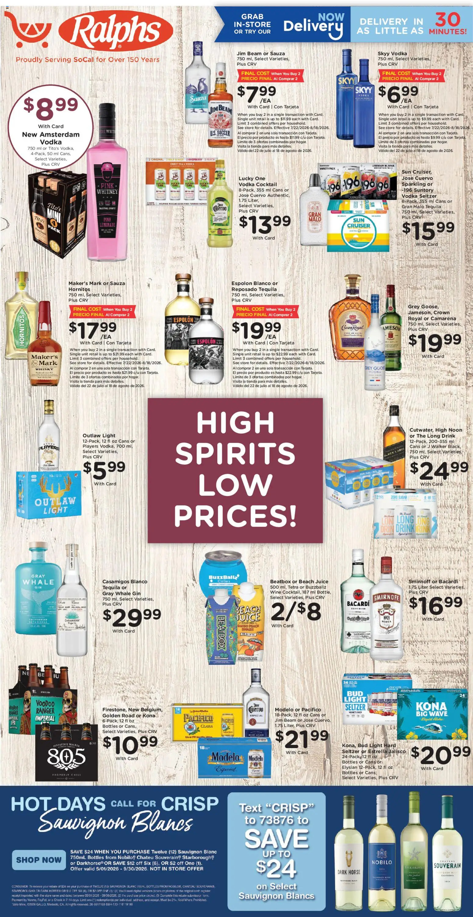 Ad Preview of Ralphs Ralphs Adult Beverage from 08/05/2026 - Wine, Juice, Vodka, Goose, Sugar, Raspberry, Gin, Grey Goose