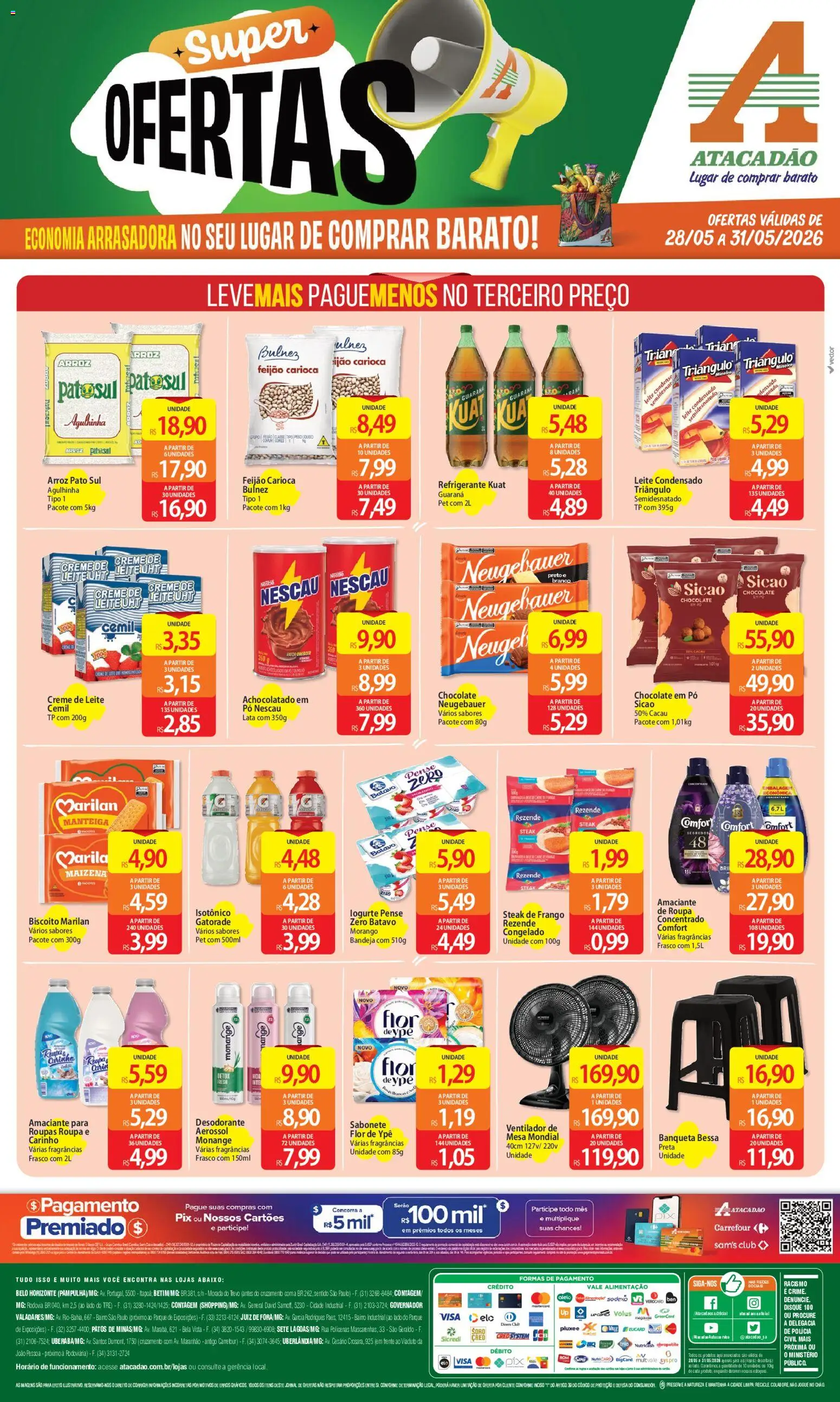 Pré-Visualização do folheto "Atacadão ofertas - MG" da loja Atacadão válido a partir de 28/05/2026 - Roupas, Arroz, Leite, Banqueta, Frango, Chá, Amaciante, Isotônico