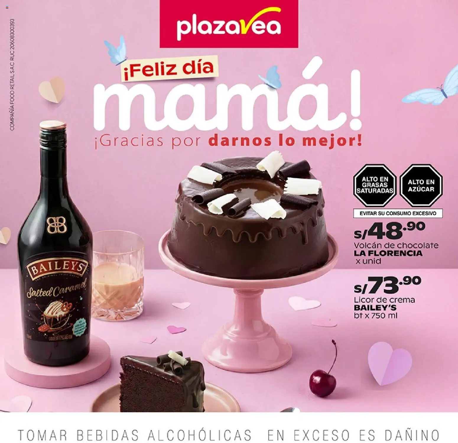 Vista previa de Plaza Vea - Especial Día de la Madre de la tienda Plaza Vea válido desde 27/04/2026 - Chocolate, Azúcar, Baileys, Bebidas, Crema, Licor de crema
