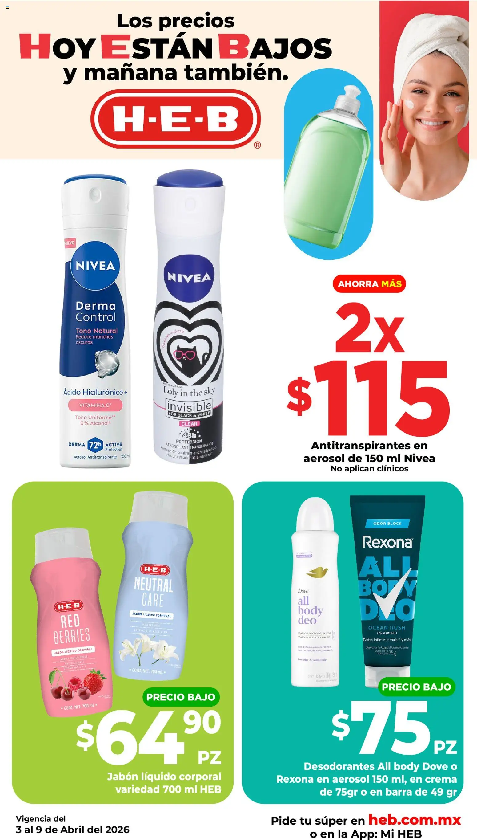 Vista previa las ofertas de la tienda H-E-B - H-E-B folleto desde el 03/04/2026 - Desodorante, Crema, Body, Jabón, Barra, Jabón líquido, Antitranspirante