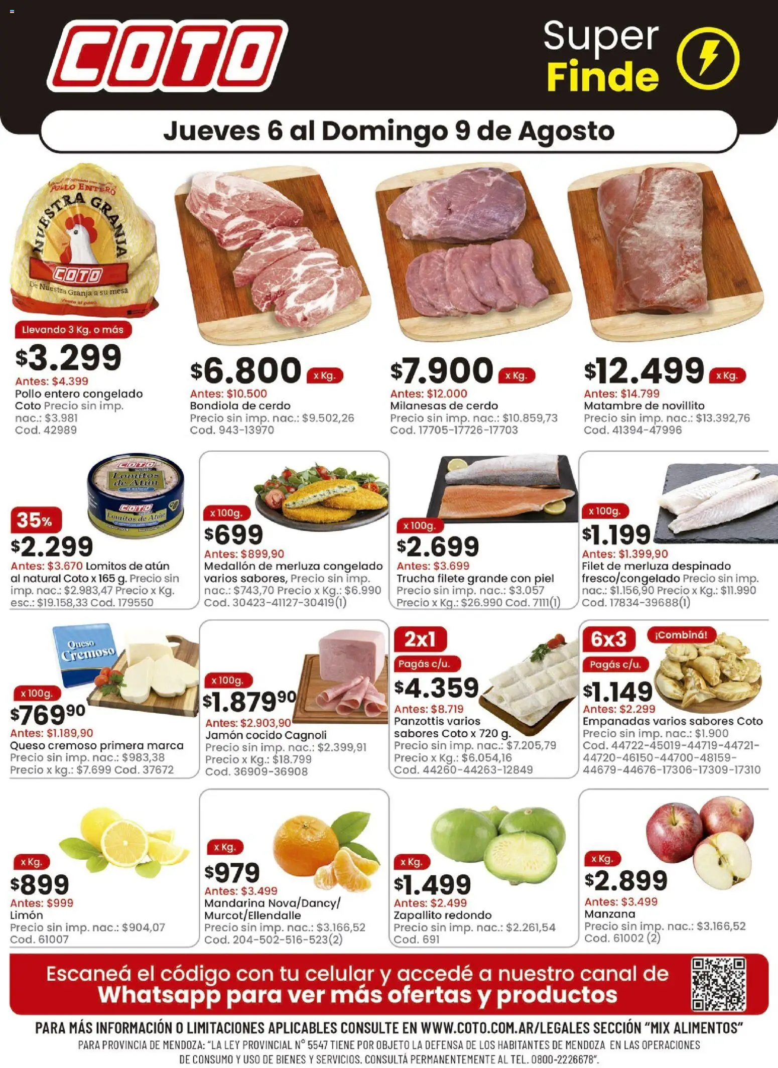 Vista previa del folleto de la tienda Coto válido desde el 06/08/2026 - Milanesa, Queso, Limón, Bondiola de cerdo, Alimentos, Atún, Jamón cocido, Pollo entero