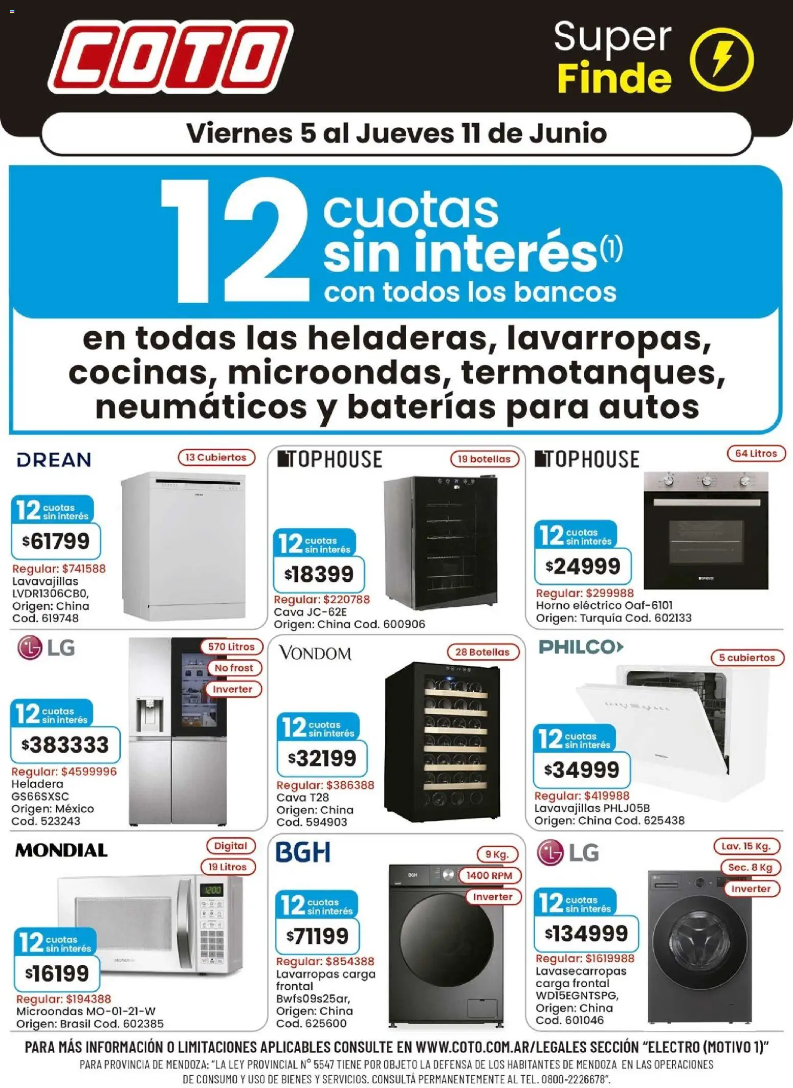 Vista previa del folleto de la tienda Coto válido desde el 05/06/2026 - Heladera, Lavarropas, Neumáticos, Microondas, Horno eléctrico, Lavavajillas, Horno, Cava