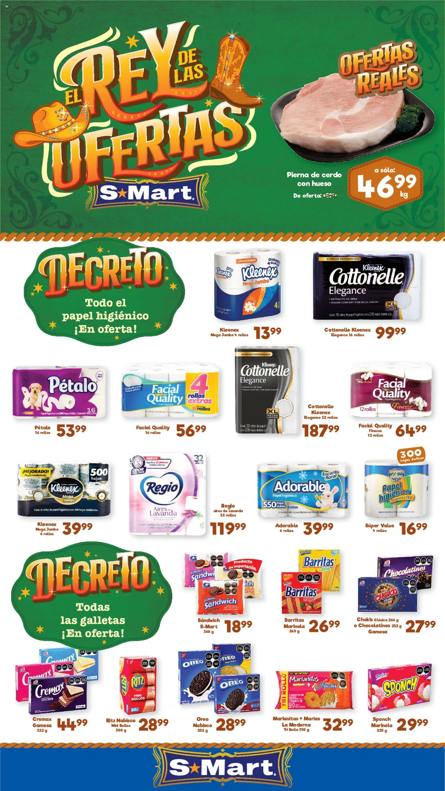 Vista previa las ofertas de la tienda S-Mart - S-Mart folleto Ofertas de feria Nuevo Laredo desde el 07/07/2026 - Chocolate, Fresa, Galletas, Piña, Papel higiénico, Cerdo, Oreo, Pierna de cerdo