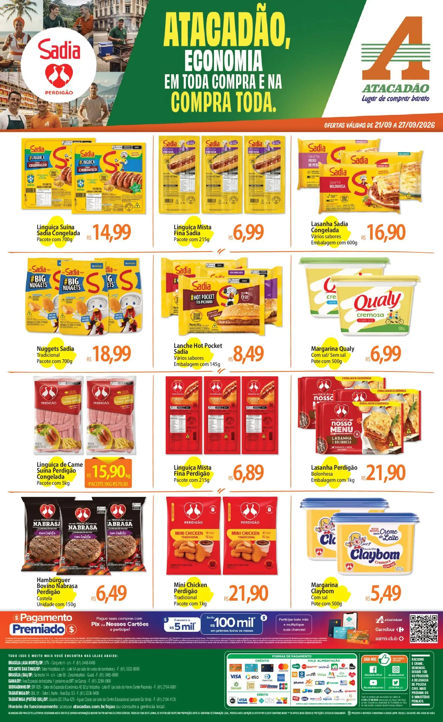 Pré-Visualização do folheto "Atacadão ofertas - DF" da loja Atacadão válido a partir de 21/09/2026 - Hambúrguer, Leite, Carne, Frango, Creme, Linguiça, Margarina, Peito de peru