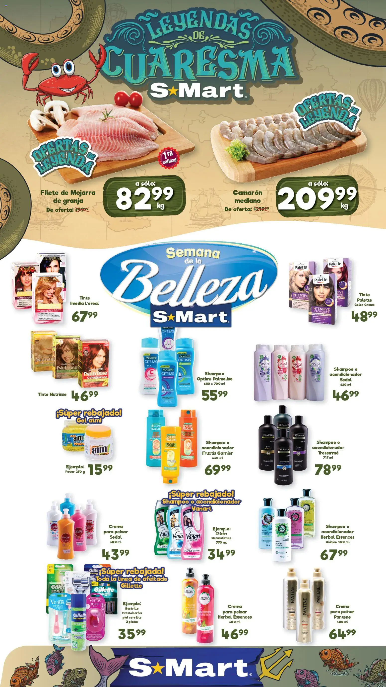 Vista previa las ofertas de la tienda S-Mart - S-Mart folleto Ofertas de feria Nuevo Laredo desde el 03/03/2026 - Shampoo, Crema, Acondicionador, Rastrillo, Espuma, Filete