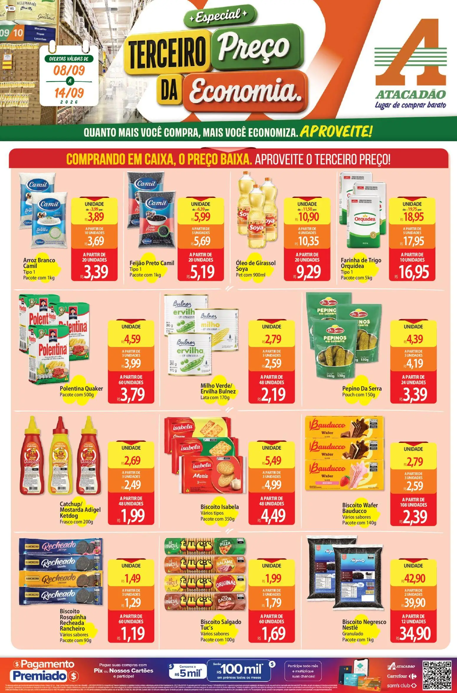 Pré-Visualização do folheto "Atacadão ofertas - RS" da loja Atacadão válido a partir de 08/09/2026 - Pizza, Macarrão, Óleo, Biscoito, Granulado, Mostarda, Rosquinha, Pepinos