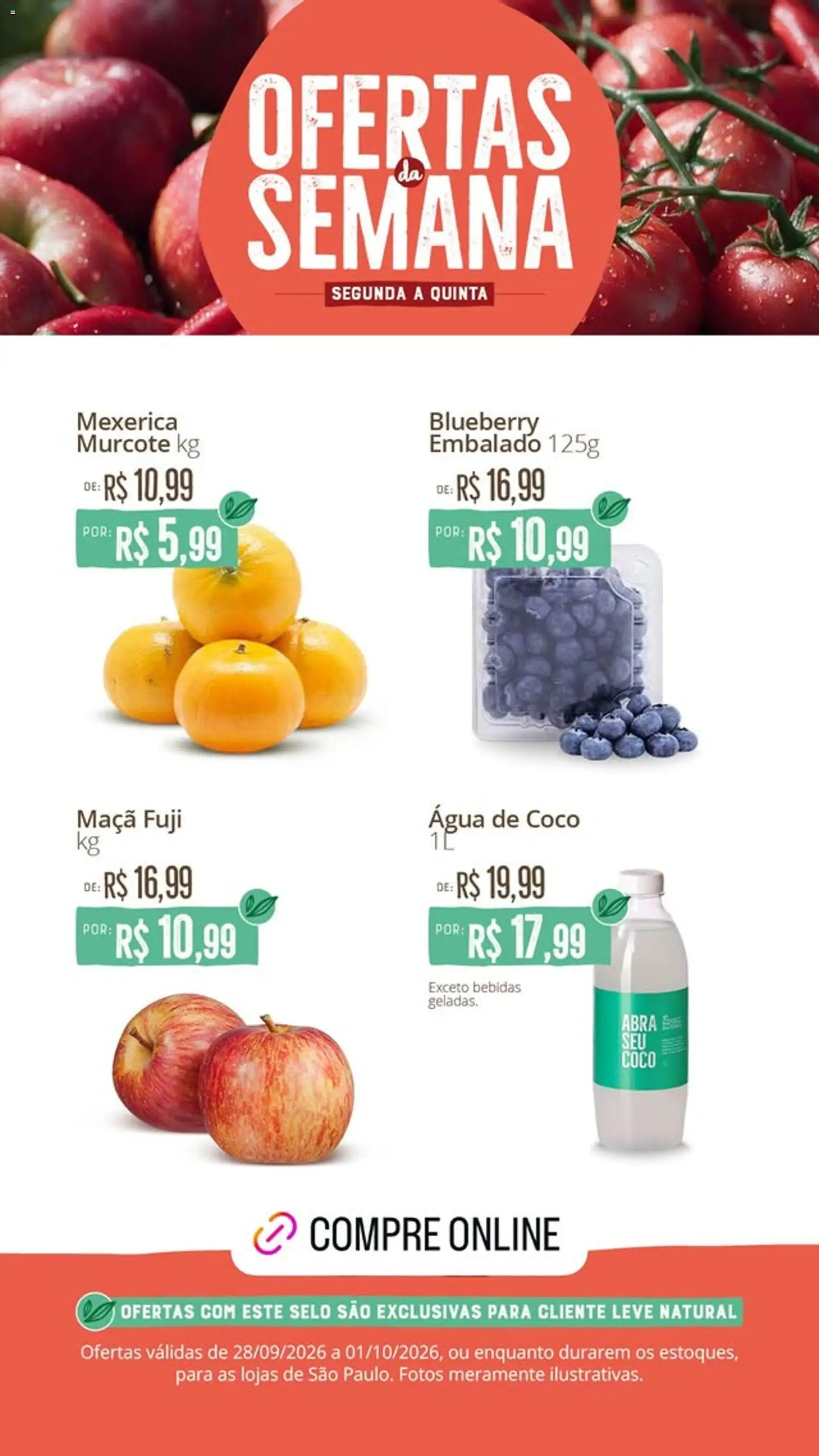 Pré-Visualização do folheto "Natural da Terra - Ofertas da semana" da loja Natural da Terra válido a partir de 28/09/2026 - Coco, Água, Água de coco, Bebidas, Mexerica