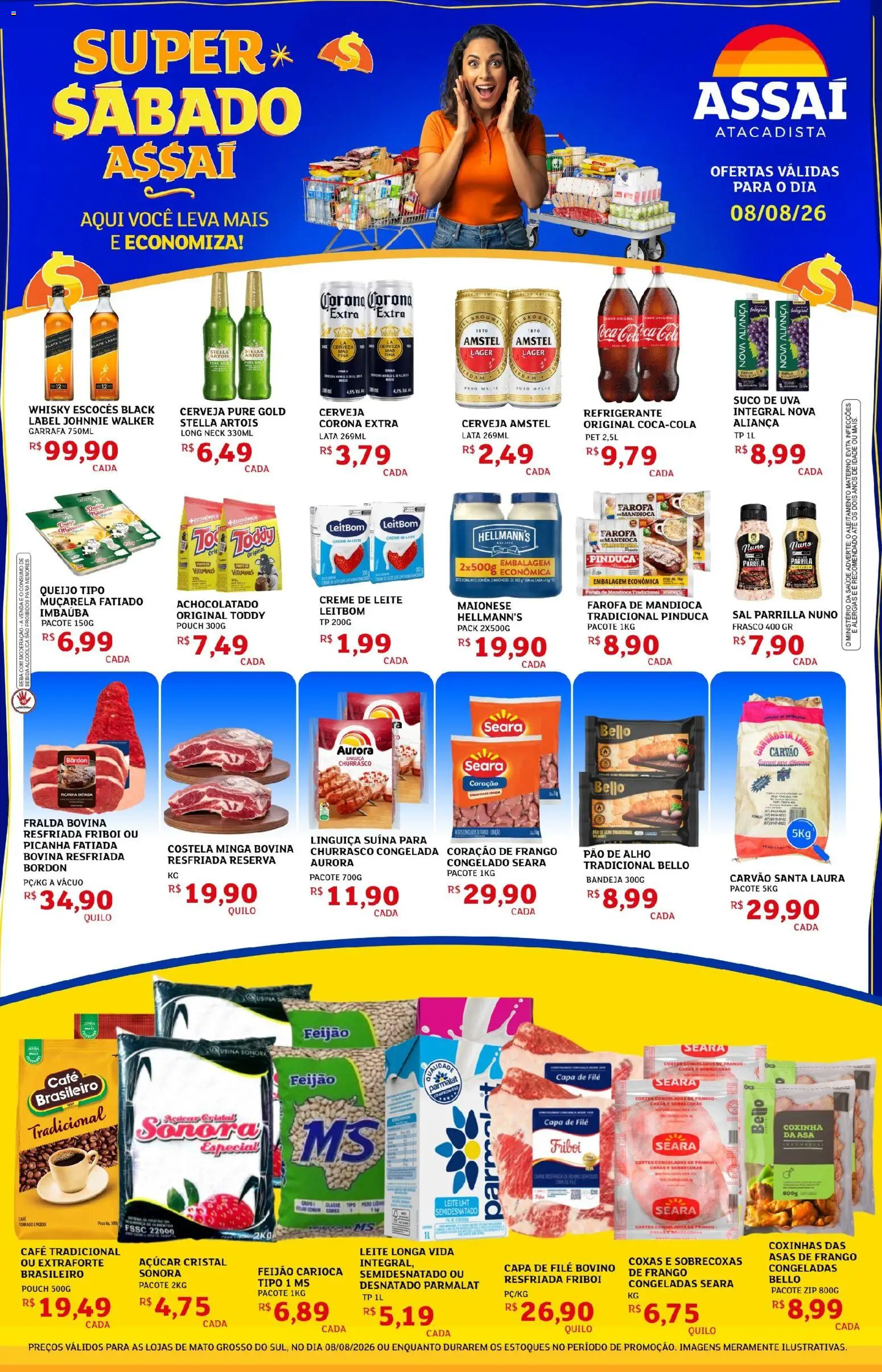 Pré-Visualização do folheto "Assaí Atacadista ofertas - MS" da loja Assaí Atacadista válido a partir de 10/08/2026 - Café, Uva, Picanha, Queijo, Pao de alho, Alho, Açúcar cristal, Leite longa vida
