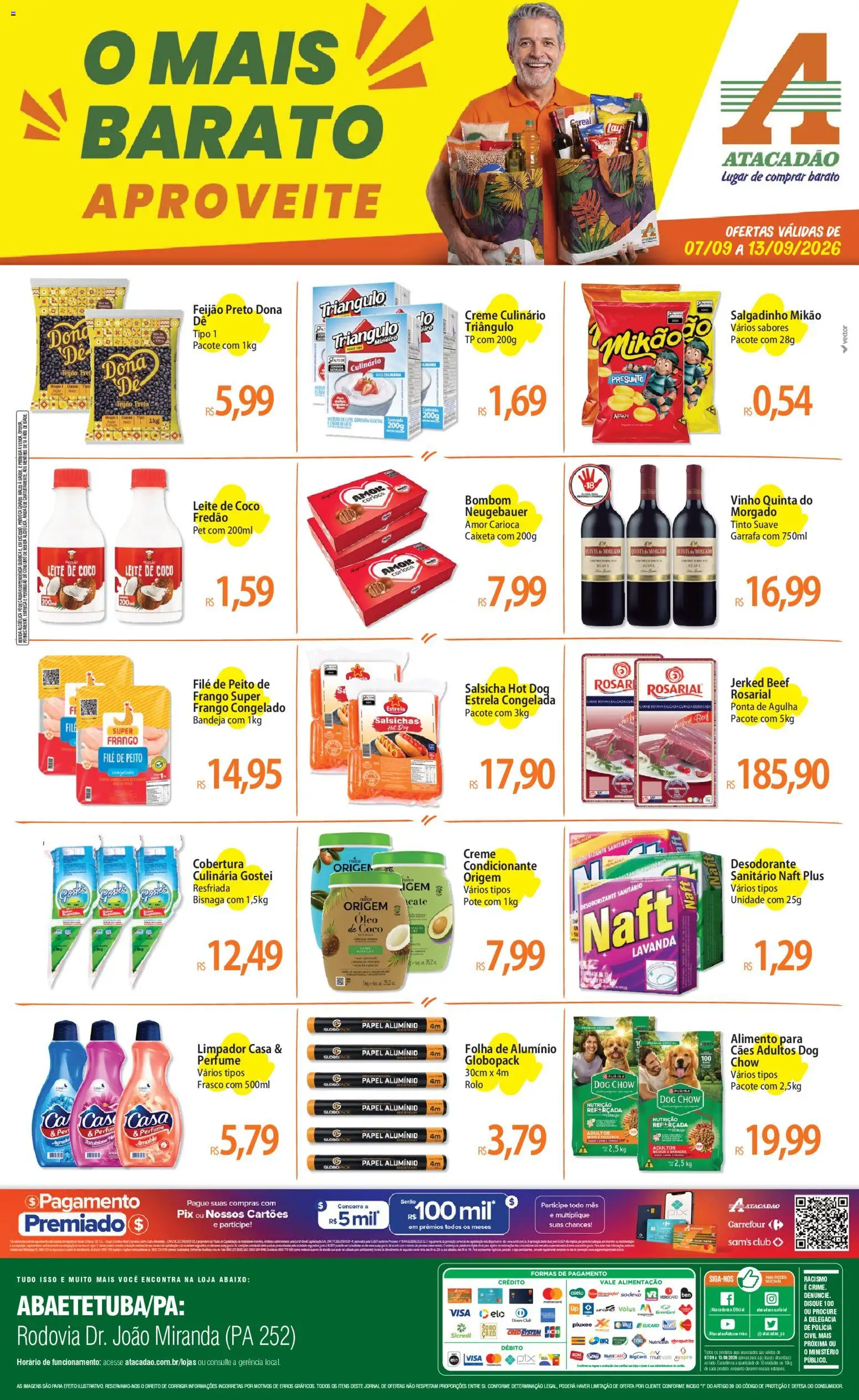 Pré-Visualização do folheto "Atacadão ofertas - PA" da loja Atacadão válido a partir de 07/09/2026 - Coco, Salsichas, Salsicha, Óleo, Frango, Presunto, Papel alumínio, Rolo