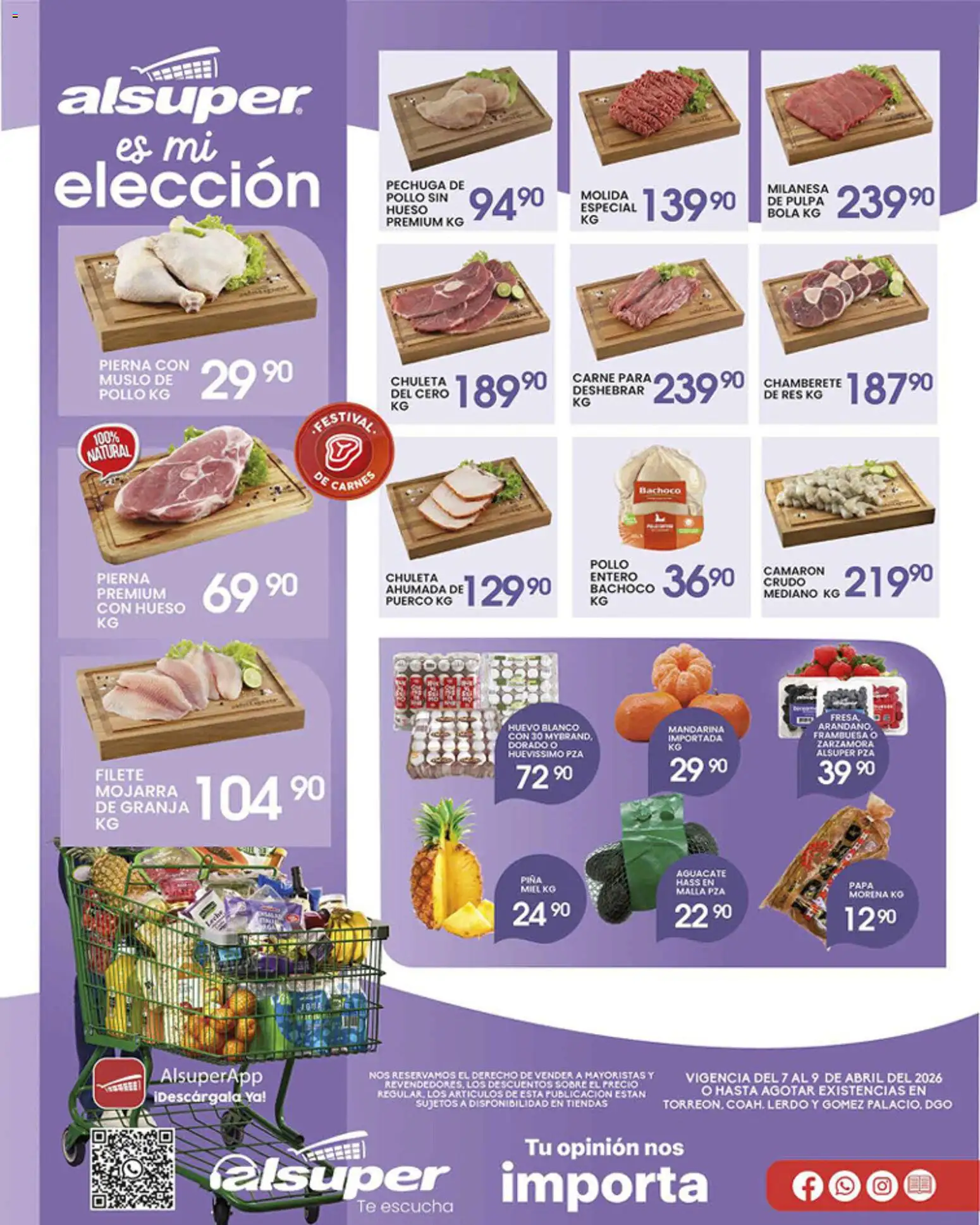 Vista previa las ofertas de la tienda Alsuper - Alsuper folleto Laguna desde el 07/04/2026 - Papa, Carne, Piña, Miel, Sobre, Milanesa, Chuleta ahumada, Chuleta