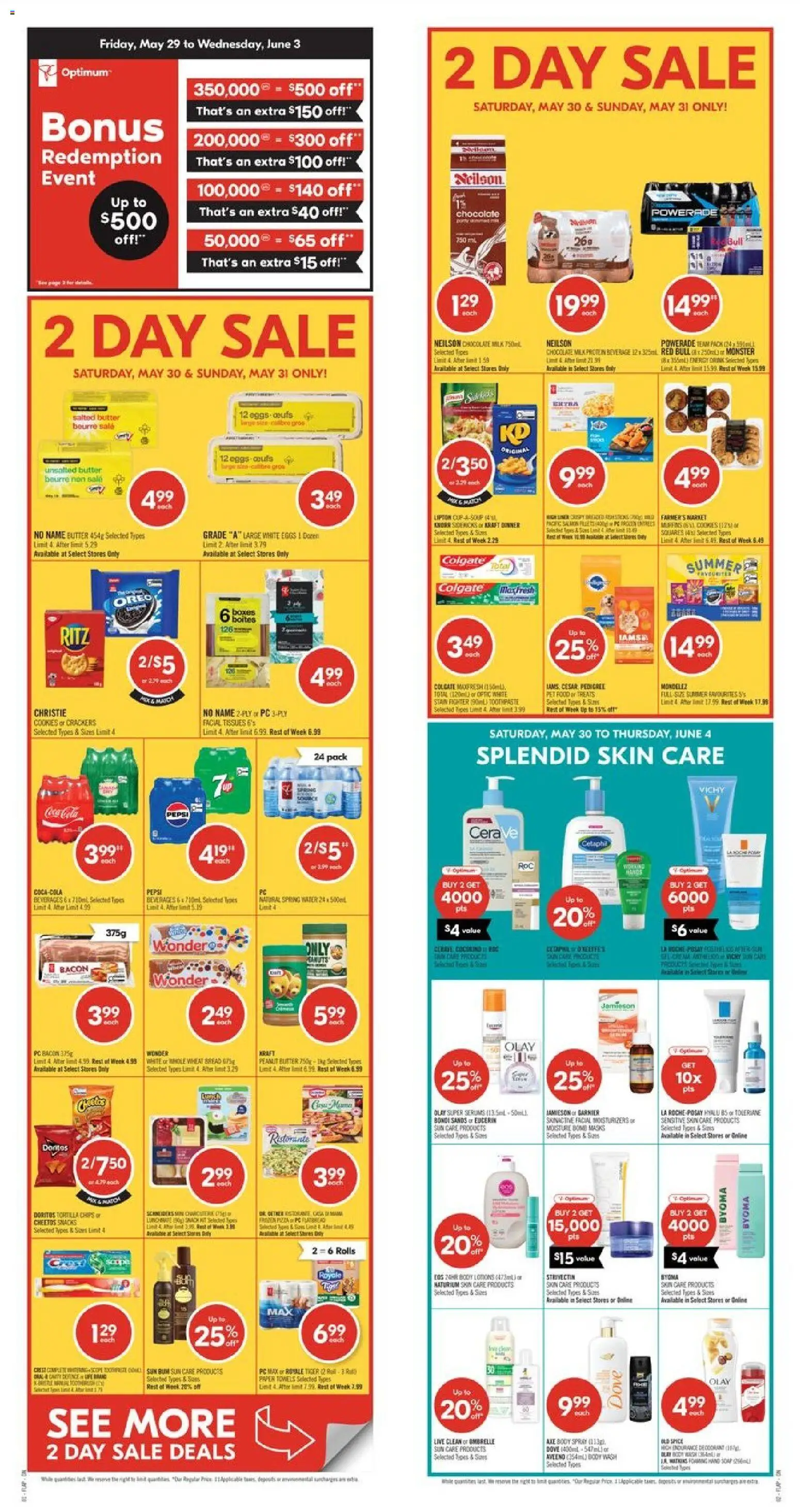 Preview of leaflet Shoppers weekly flyer / circulaire from shop Shoppers is valid from May 29, 2026 - Chocolate, Protein, Peanut butter, Masks, Spring water, Crackers, Towels, Toothpaste