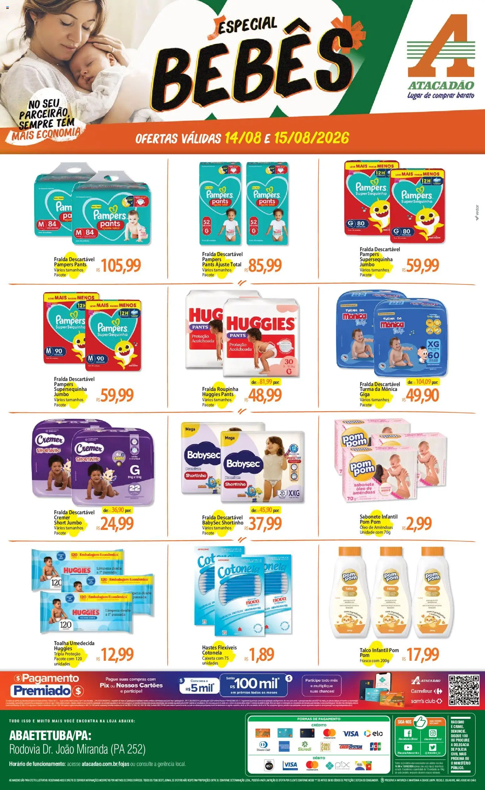 Pré-Visualização do folheto "Atacadão ofertas - PA" da loja Atacadão válido a partir de 14/08/2026 - Pá, Óleo, Sabonete, Pampers, Amêndoas, Talco, Toalha umedecida