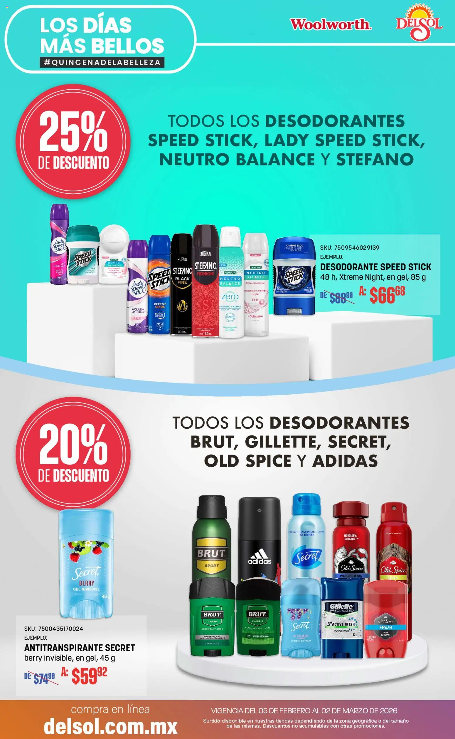 Vista previa las ofertas de la tienda Del Sol y Woolworth - Catálogo desde el 05/02/2026 - Termo, Desodorante, Antitranspirante, Leña