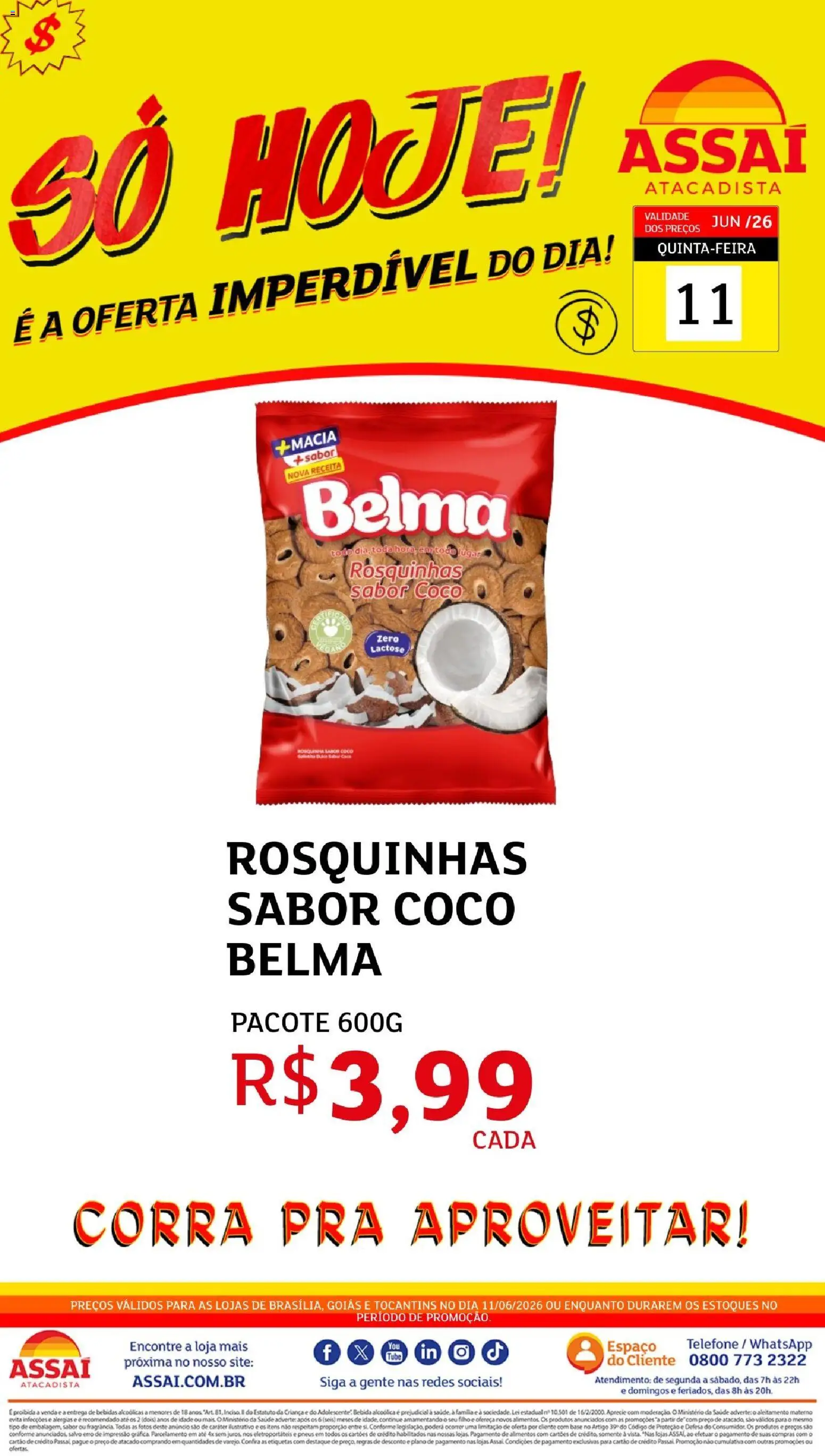 Pré-Visualização do folheto "Assaí Atacadista ofertas - DF" da loja Assaí Atacadista válido a partir de 11/06/2026 - Coco, Telefone, Bebidas, Pneus, Base, Bebida, Alimentos