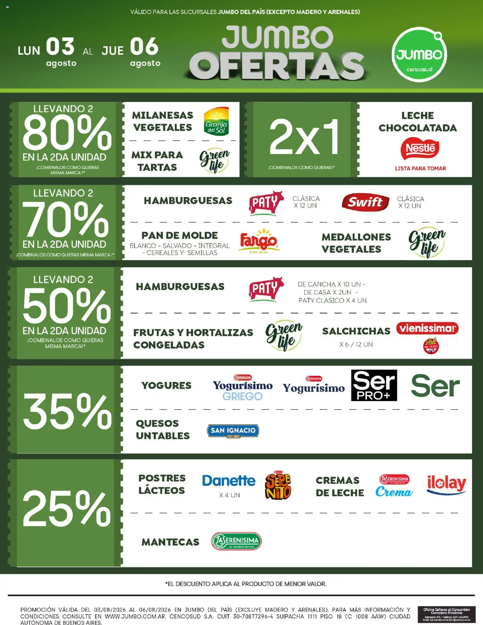 Vista previa del folleto de la tienda Jumbo válido desde el 03/08/2026 - Milanesas, Teléfono, Pan, Chocolatada, Leche, Semillas, Crema, Cereales