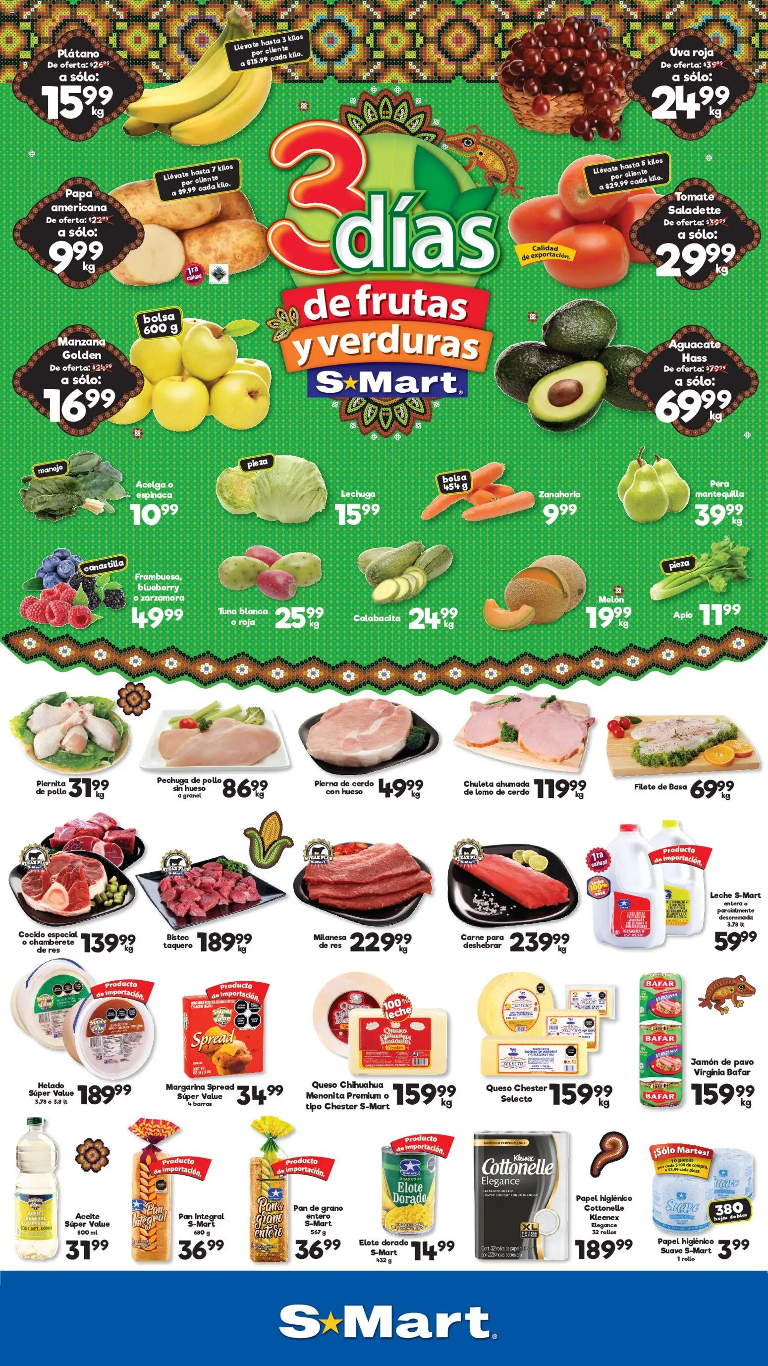 Vista previa las ofertas de la tienda S-Mart - S-Mart folleto Juárez desde el 01/09/2026 - Papa, Helado, Bolsa, Tomate, Queso, Zanahoria, Acelga, Res