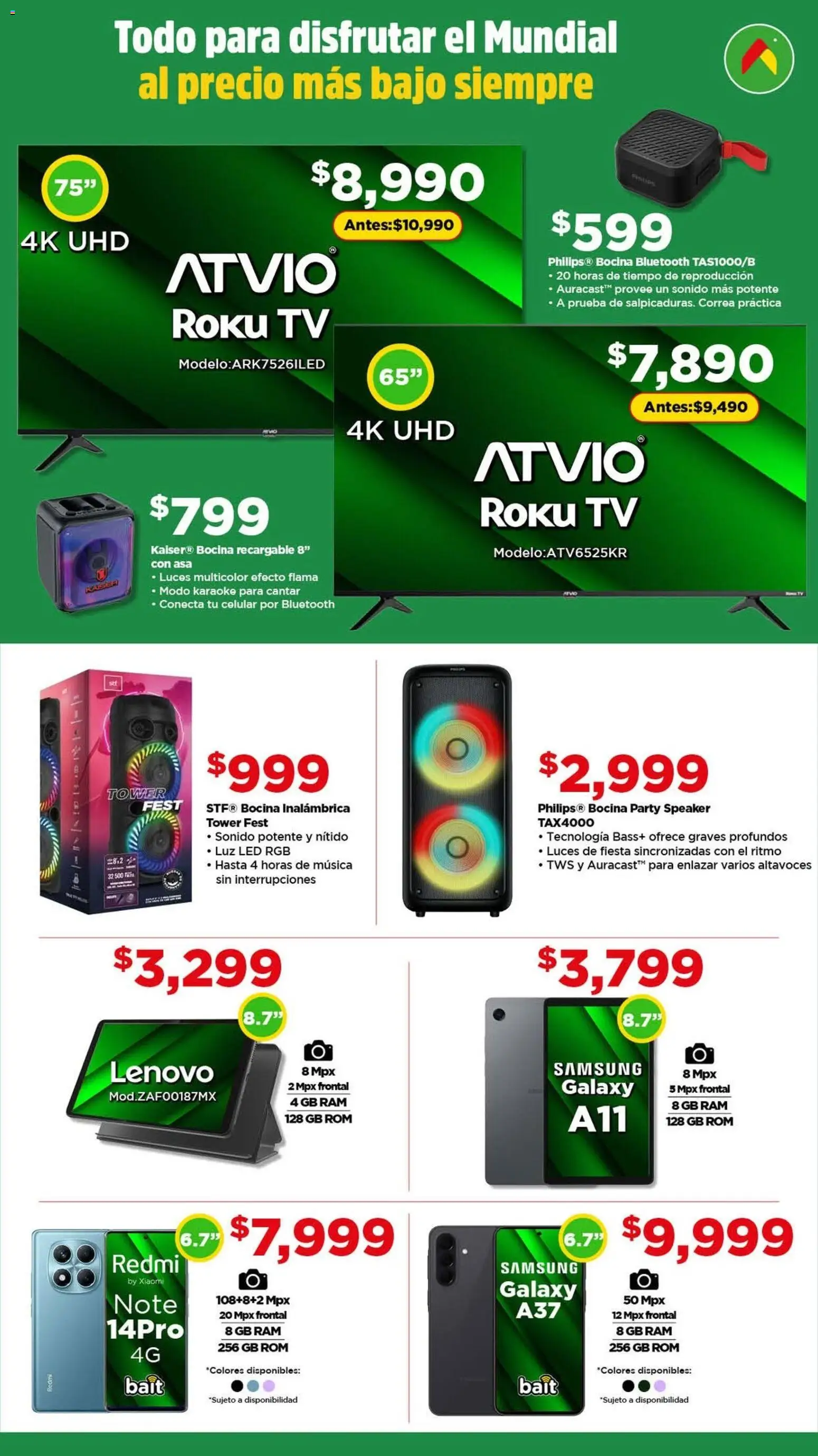 Vista previa las ofertas de la tienda Bodega Aurrerá - Bodega Aurrerá folleto Golazo desde el 05/06/2026 - Bocina, Bocina Bluetooth, Luz LED