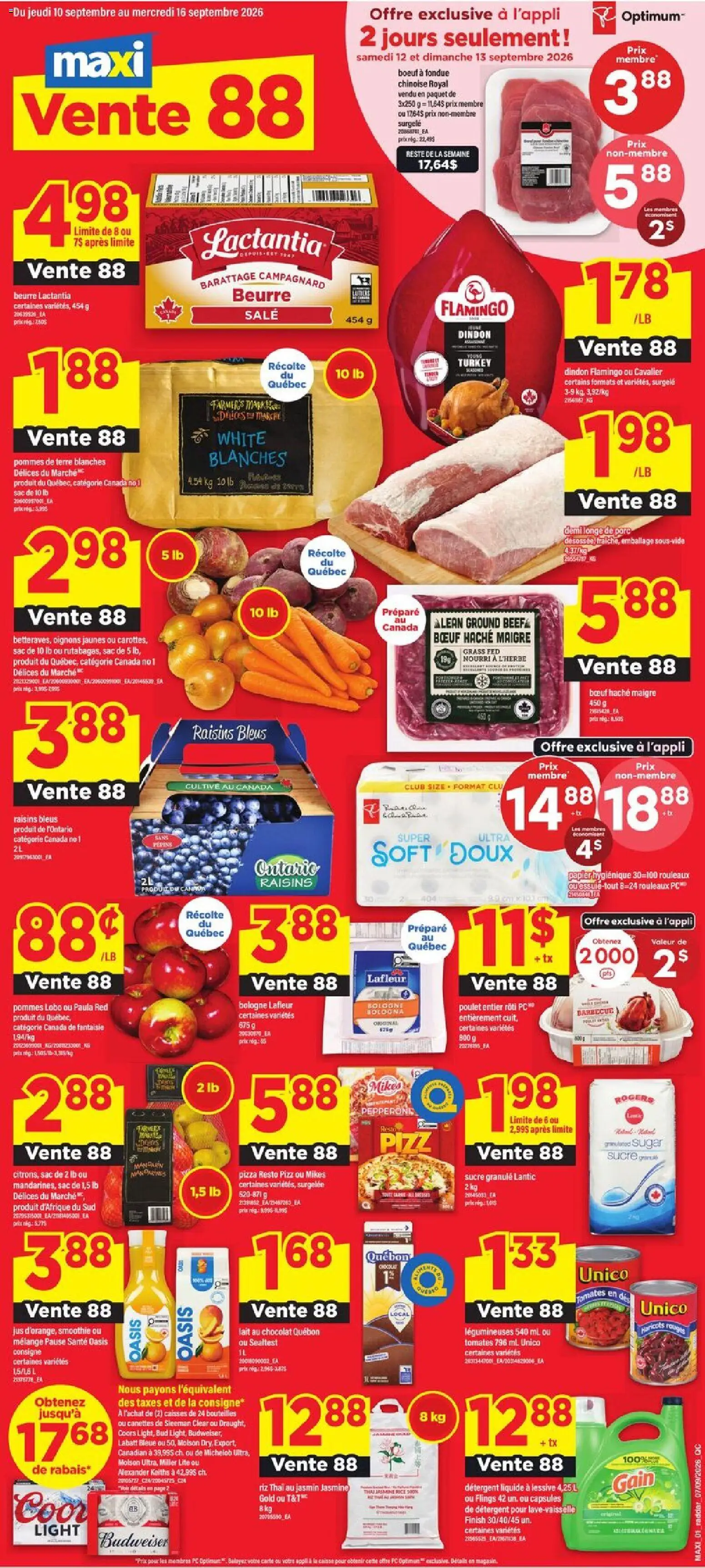 Preview of leaflet Maxi weekly flyer / circulaire from shop Maxi is valid from Sep 10, 2026 - Pizza, Turkey, Smoothie, Rice, Sugar, Raisins, Jasmine rice, Detergent