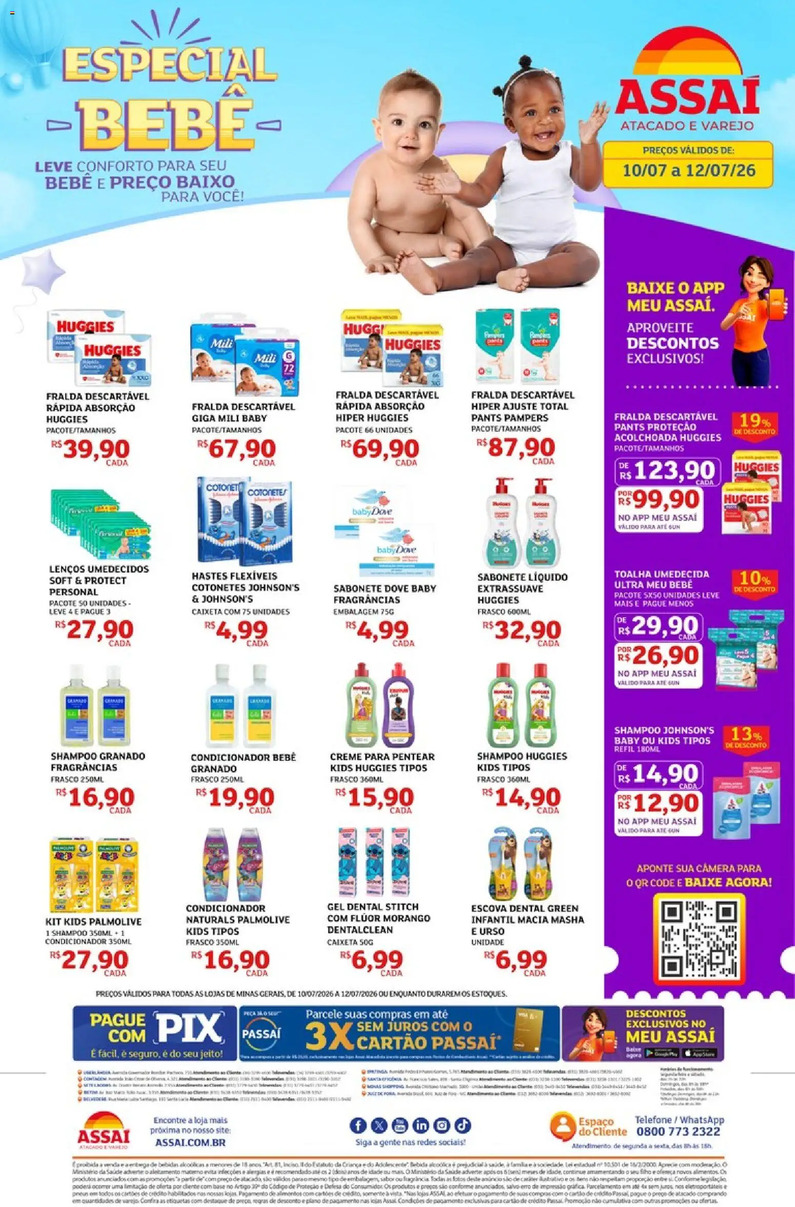 Pré-Visualização do folheto "Assaí Atacadista ofertas - MG" da loja Assaí Atacadista válido a partir de 10/07/2026 - Telefone, Câmera, Bebida, Pampers, Creme, Dove, Lenços umedecidos, Fragrância