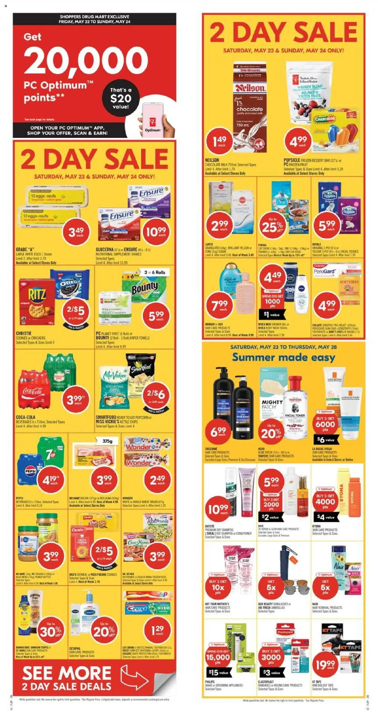 Preview of leaflet Shoppers weekly flyer / circulaire from shop Shoppers is valid from May 22, 2026 - Dessert, Chocolate, Bread, Popcorn, Shampoo, Crackers, Towels, Toothpaste