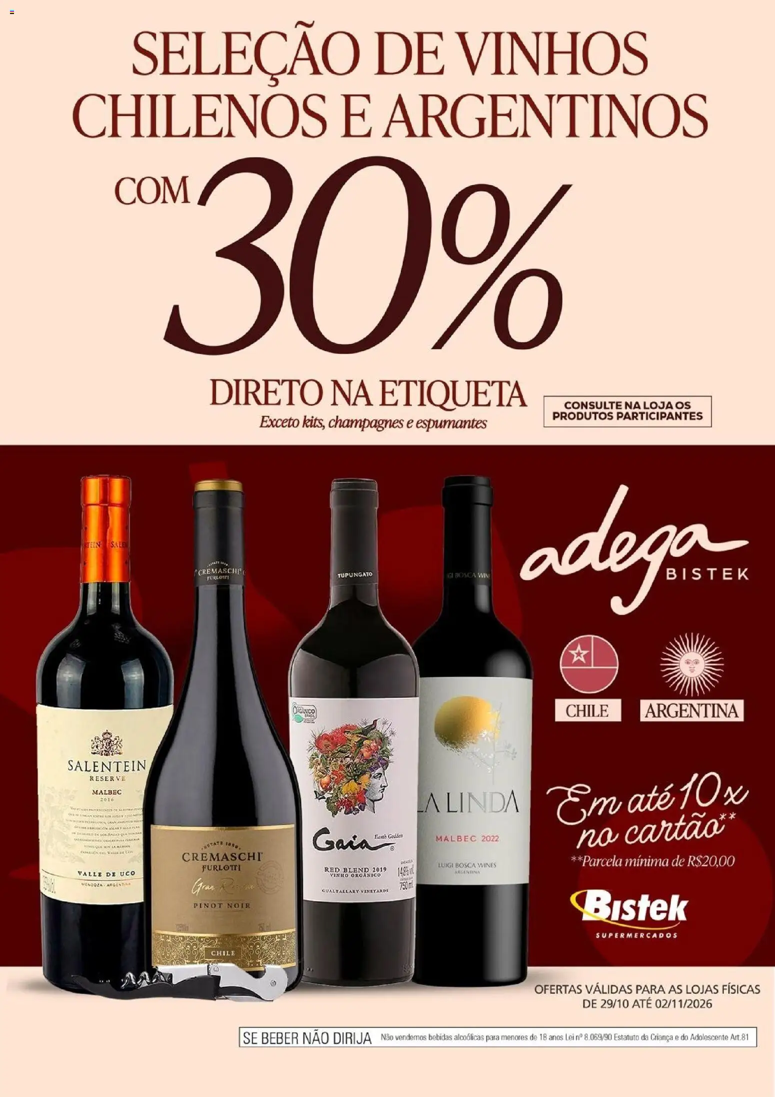 Pré-Visualização do folheto "Bistek Supermercados ofertas Vinhos" da loja Bistek Supermercados válido a partir de 29/10/2026