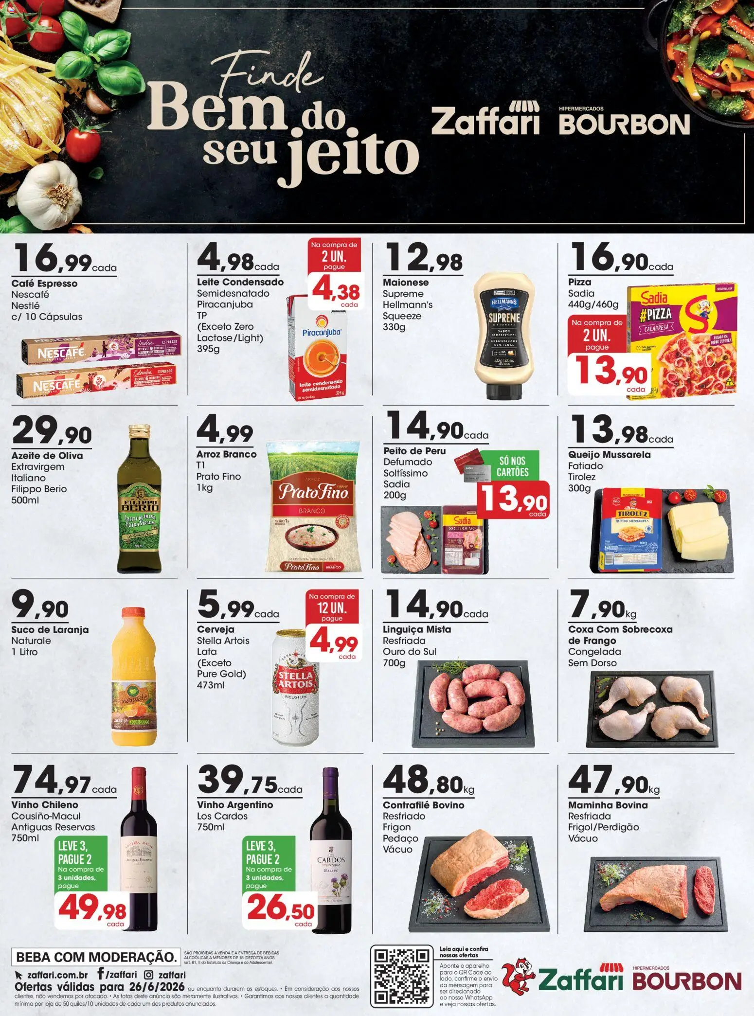 Pré-Visualização do folheto "Zaffari ofertas Final de Semana - RS" da loja Zaffari válido a partir de 26/06/2026 - Café, Bebidas, Frango, Mussarela, Maionese, Linguiça, Maminha, Cápsulas