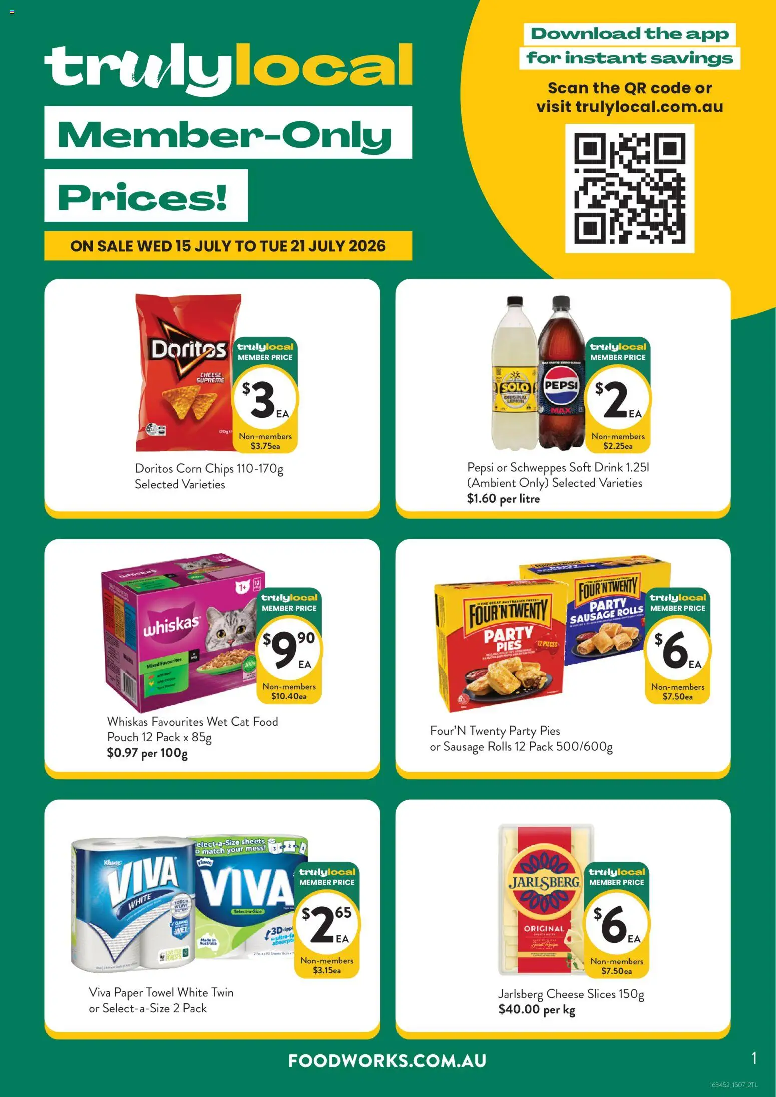 Preview of catalogue Foodworks Truly local from shop Foodworks valid 15/07/2026 - Food, Corn, Cheese, Pepsi, Chips, Sausage, Pies